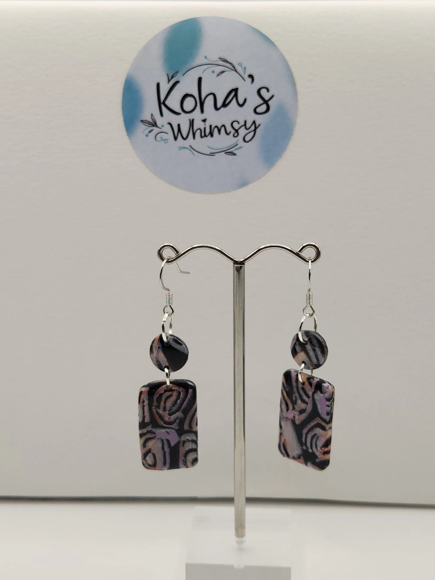 Handmade polymer clay Earrings - Pastel Swirl Small Rectangle Dangle Earrings