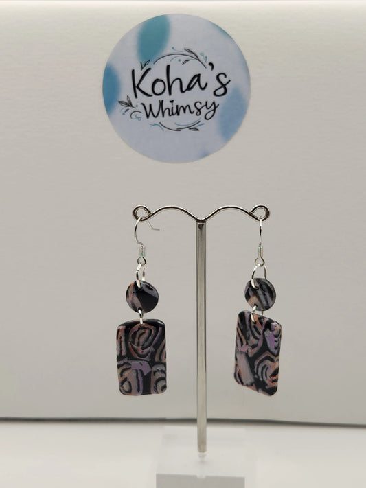 Handmade polymer clay Earrings - Pastel Swirl Small Rectangle Dangle Earrings