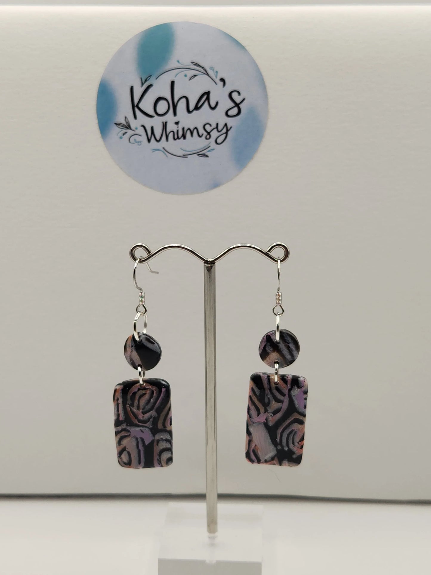 Handmade polymer clay Earrings - Pastel Swirl Small Rectangle Dangle Earrings