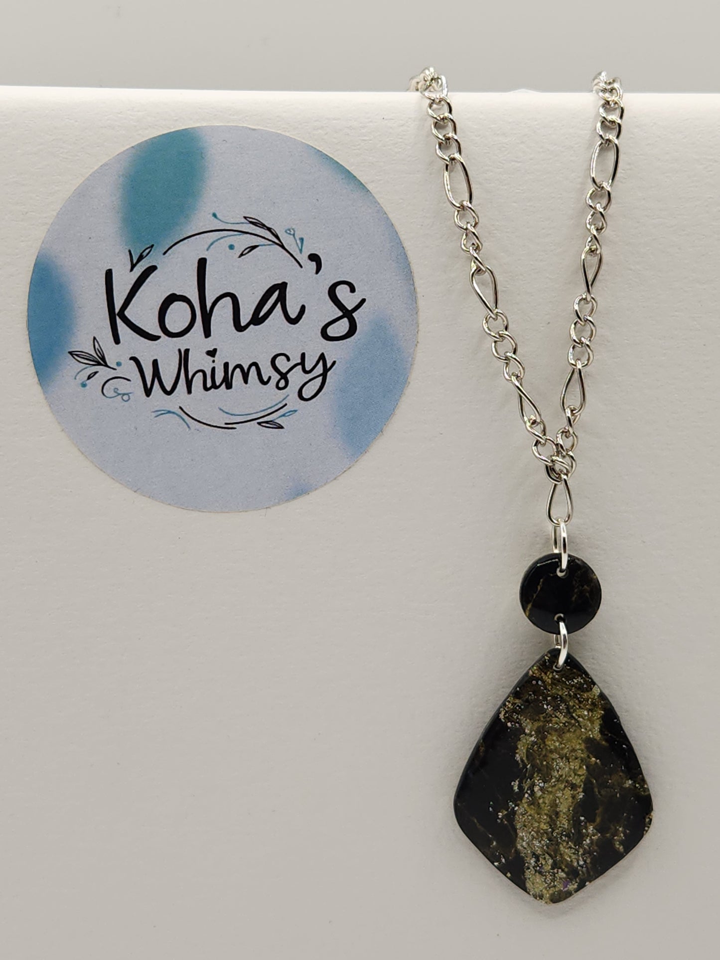 Black & Gold Howlite Drop Diamond Necklace
