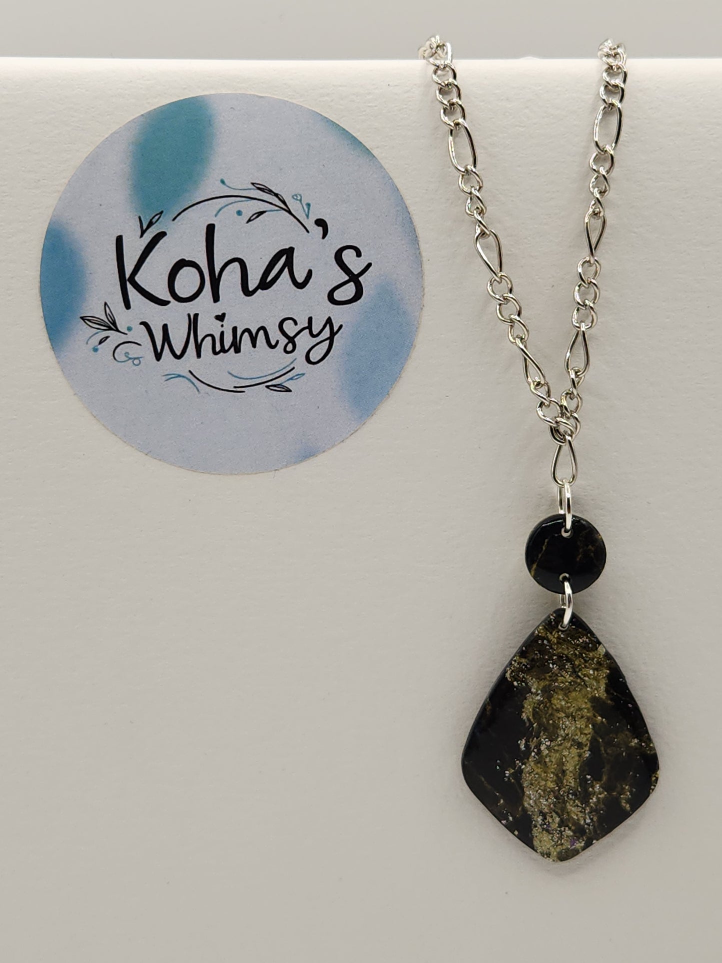 Black & Gold Howlite Drop Diamond Necklace