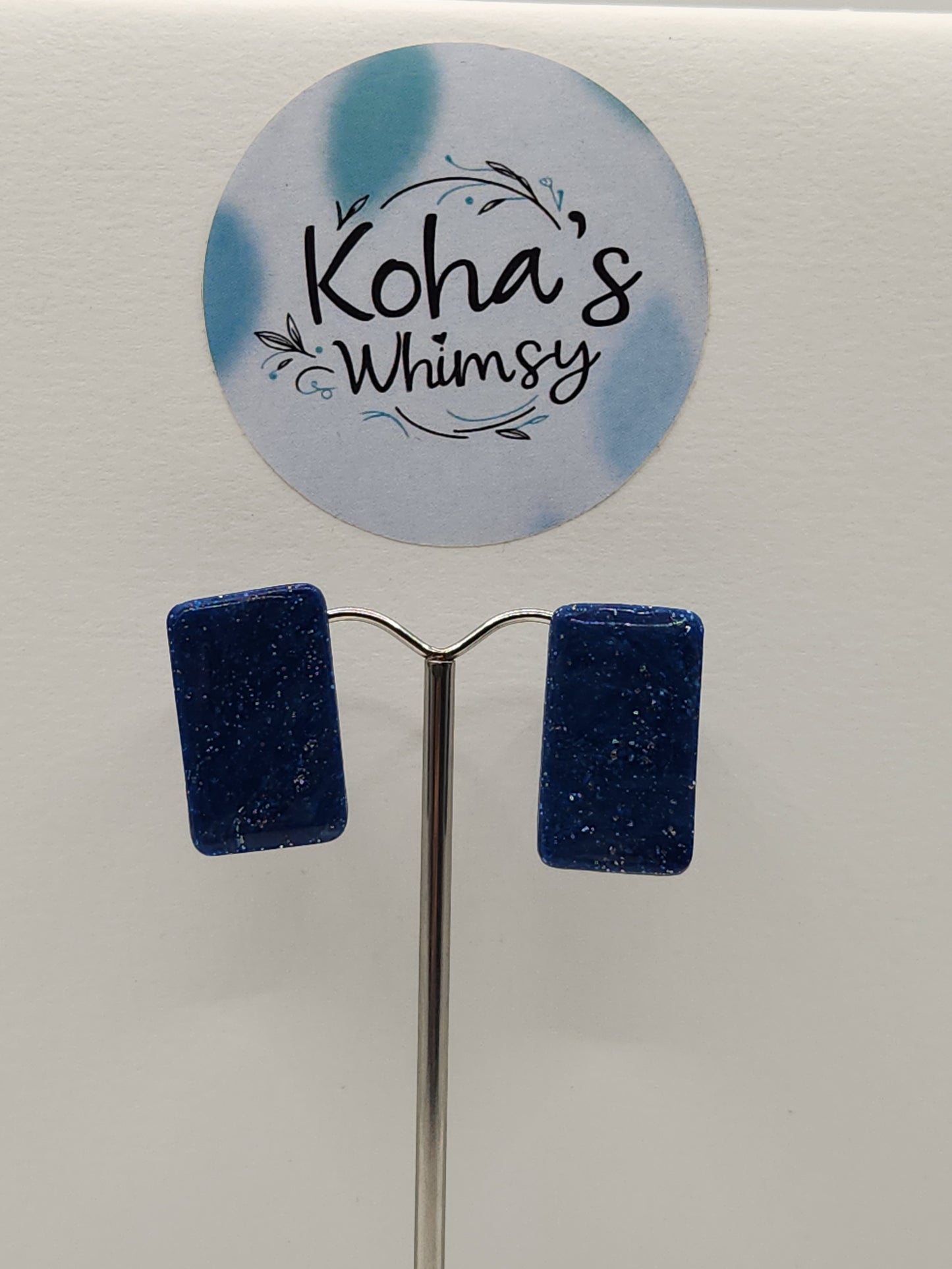 Navy Shimmer Small Rectangle Stud Earrings