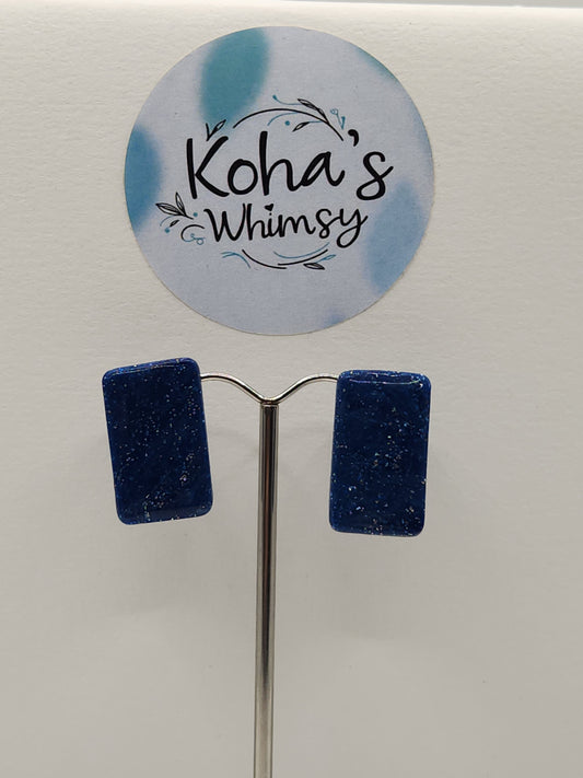 Navy Shimmer Small Rectangle Stud Earrings