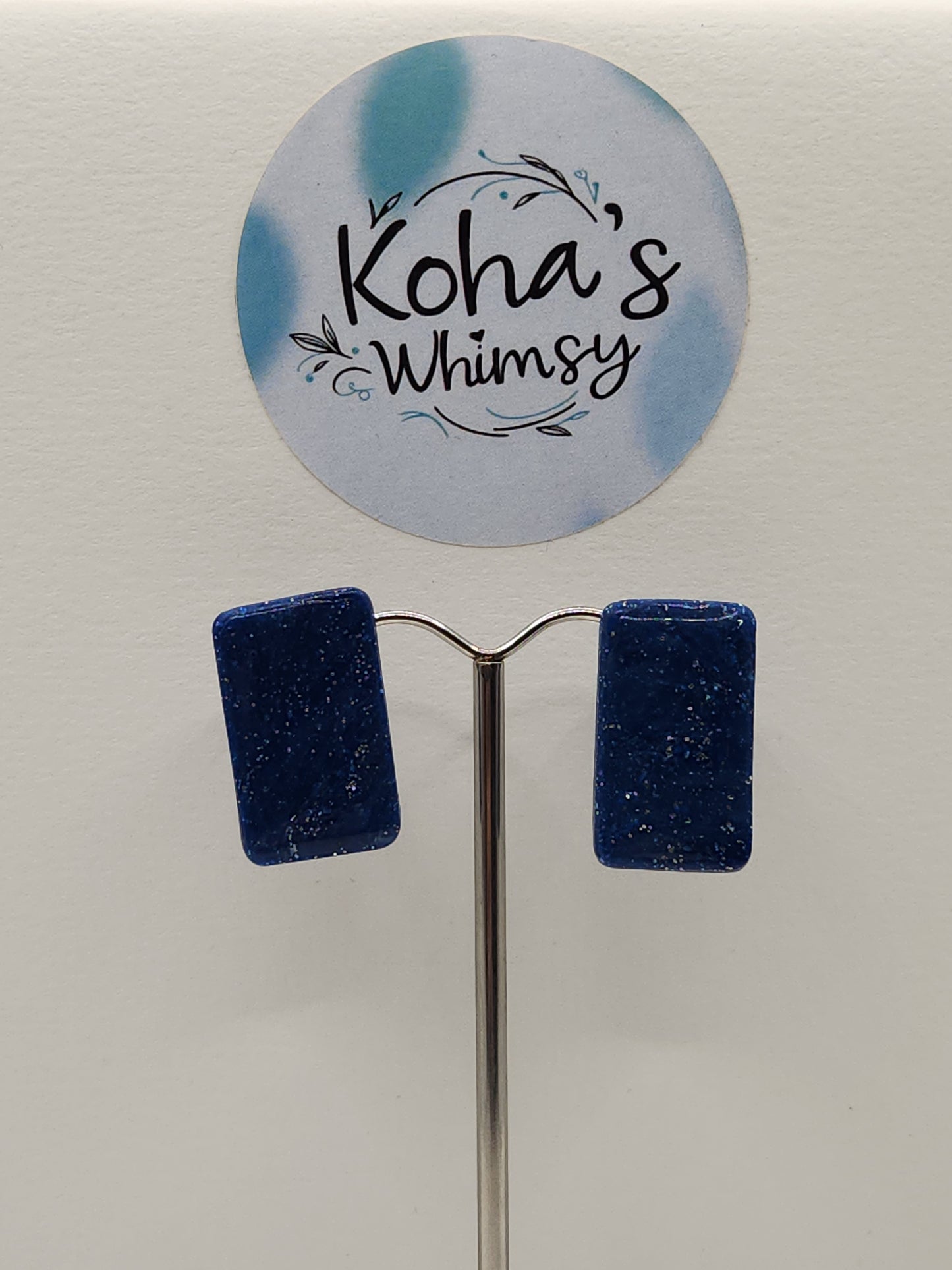 Navy Shimmer Small Rectangle Stud Earrings