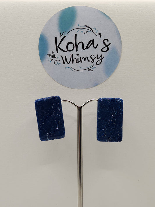 Navy Shimmer Small Rectangle Stud Earrings