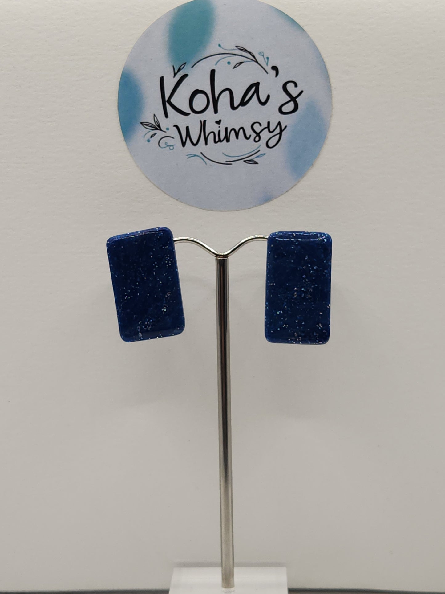 Navy Shimmer Small Rectangle Stud Earrings