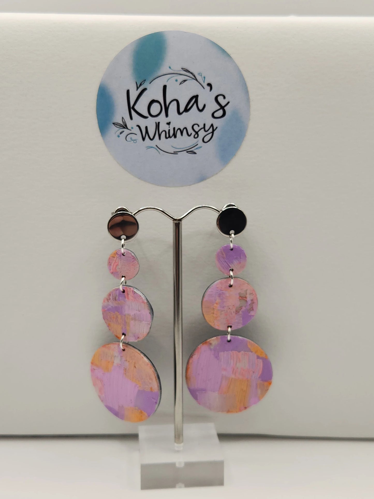Handmade polymer clay Earrings - Pastel Watercolour Circular Dangle Stud Earrings