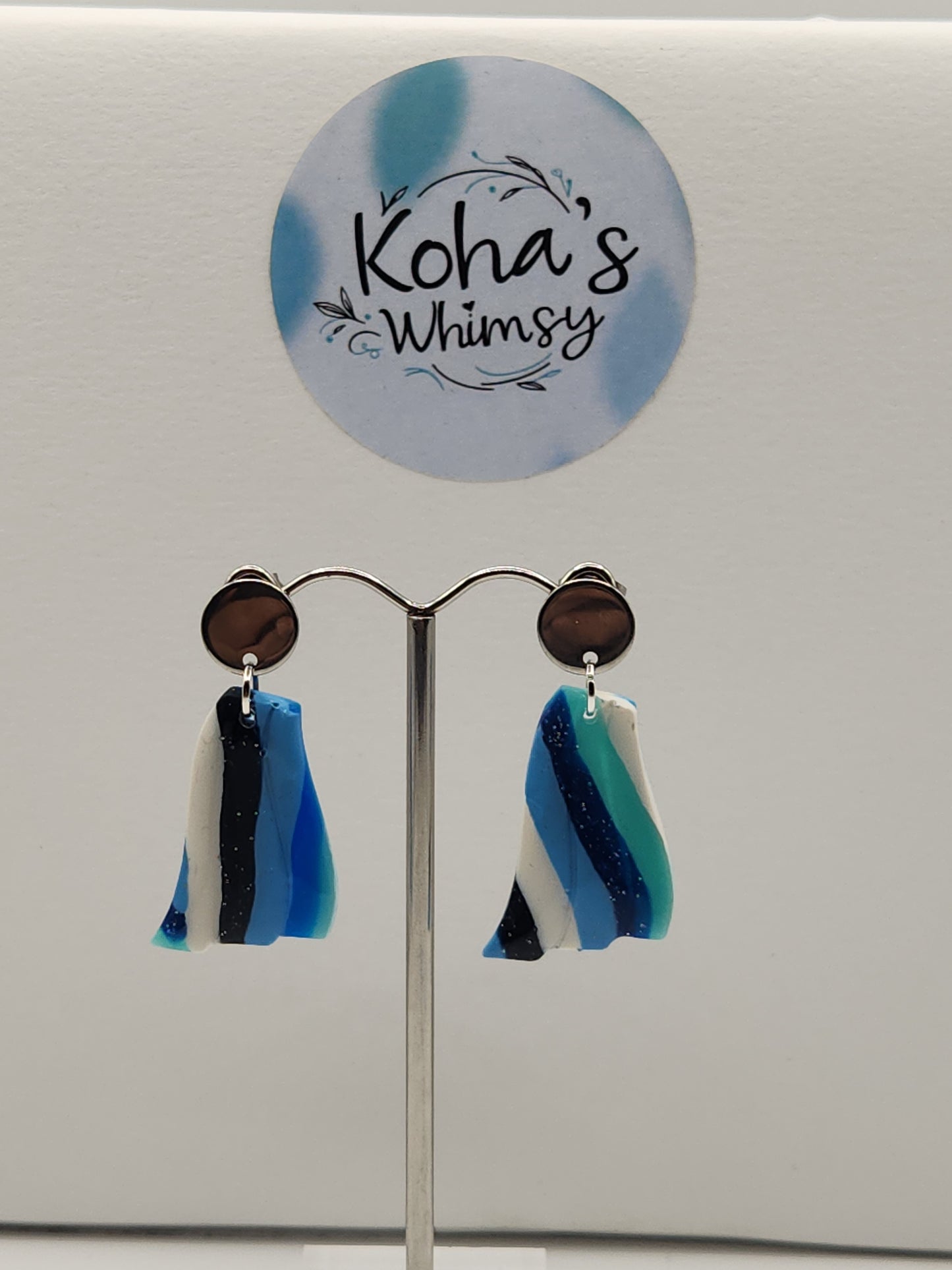 Stripes of Blue Wave Stud Earrings