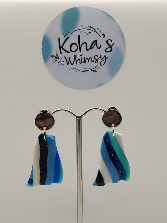 Stripes of Blue Wave Stud Earrings