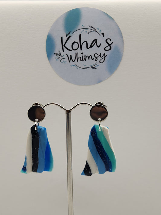 Stripes of Blue Wave Stud Earrings