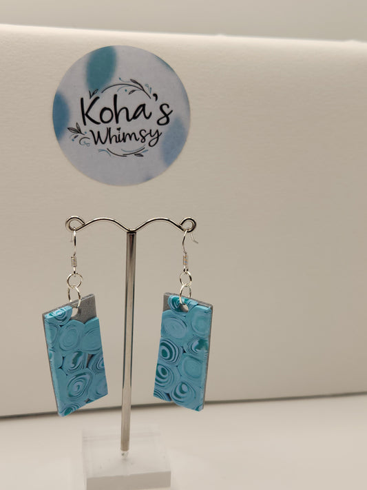 Teal Swirls Large Rectangle Dangle Earrings