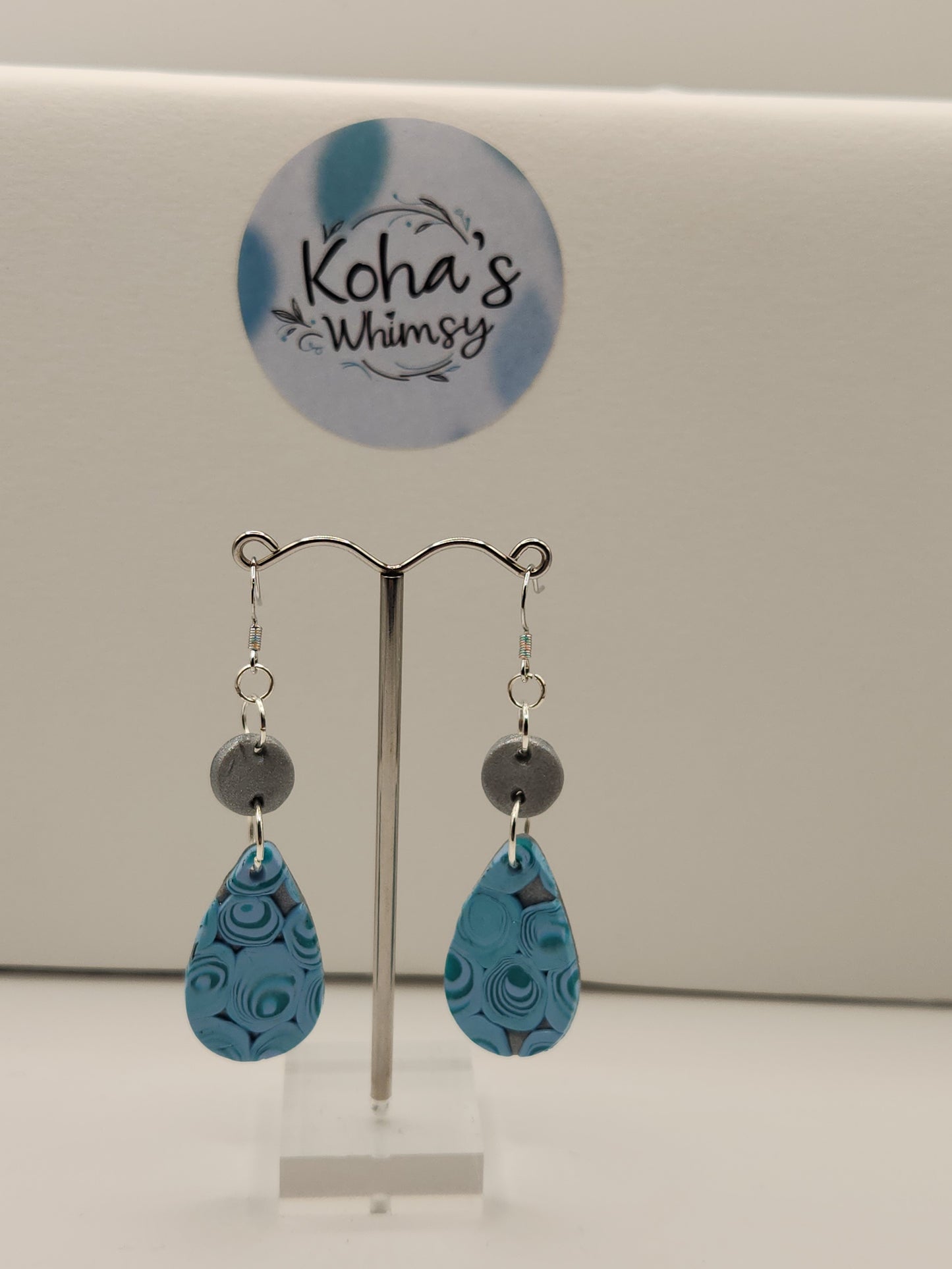 Teal Swirls Large Rectangle Dangle Earrings