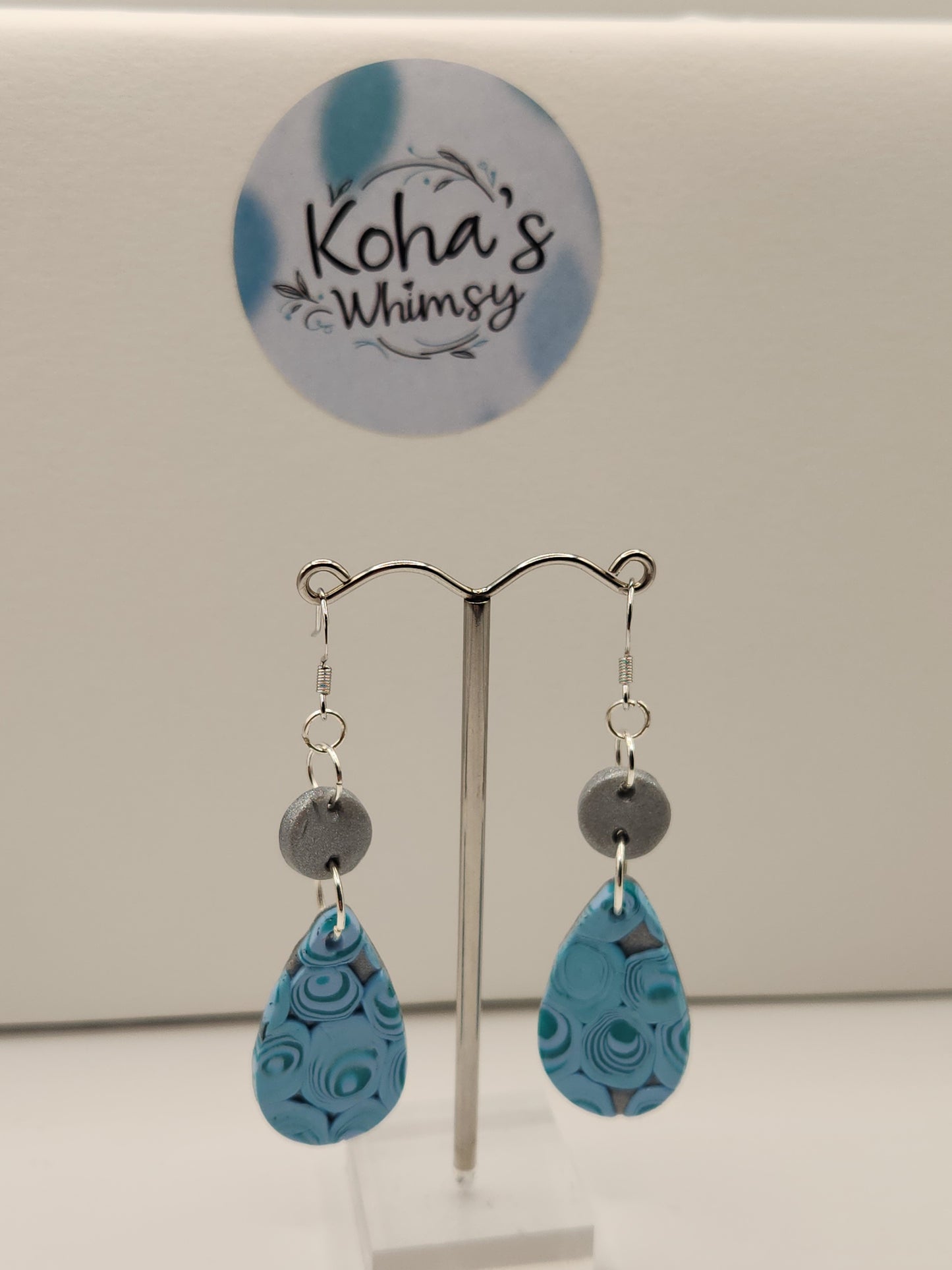 Teal Swirls Large Rectangle Dangle Earrings