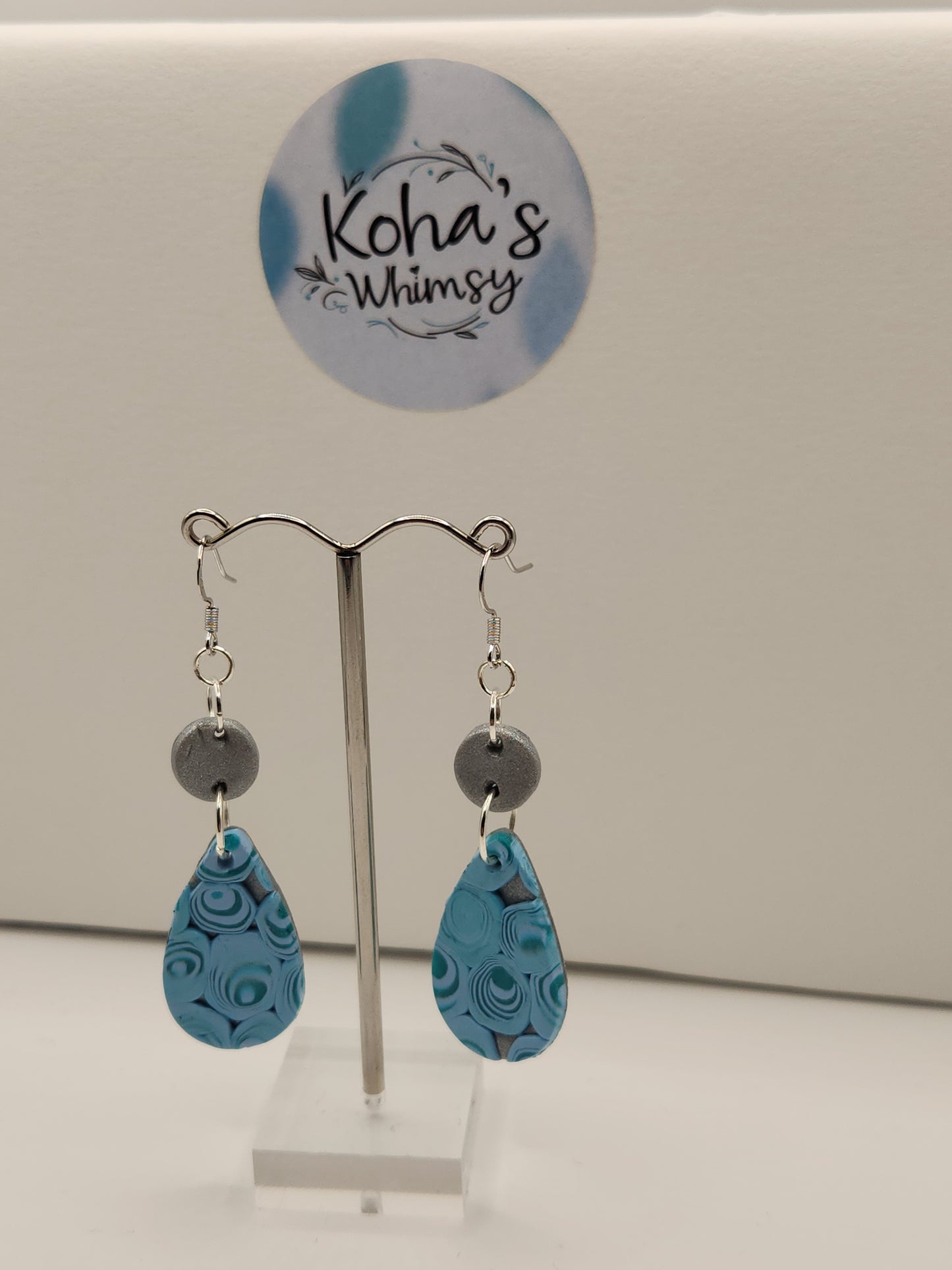 Teal Swirls Large Rectangle Dangle Earrings