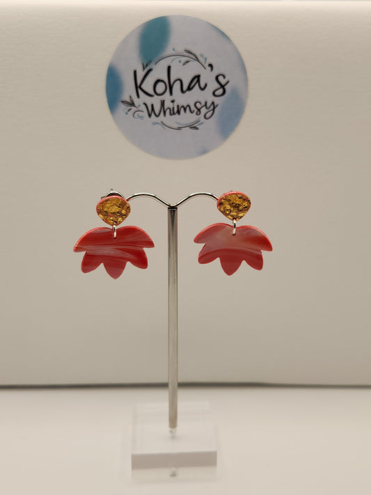 Raspberry & Cream Medium Lotas Bloom Stud Earrings