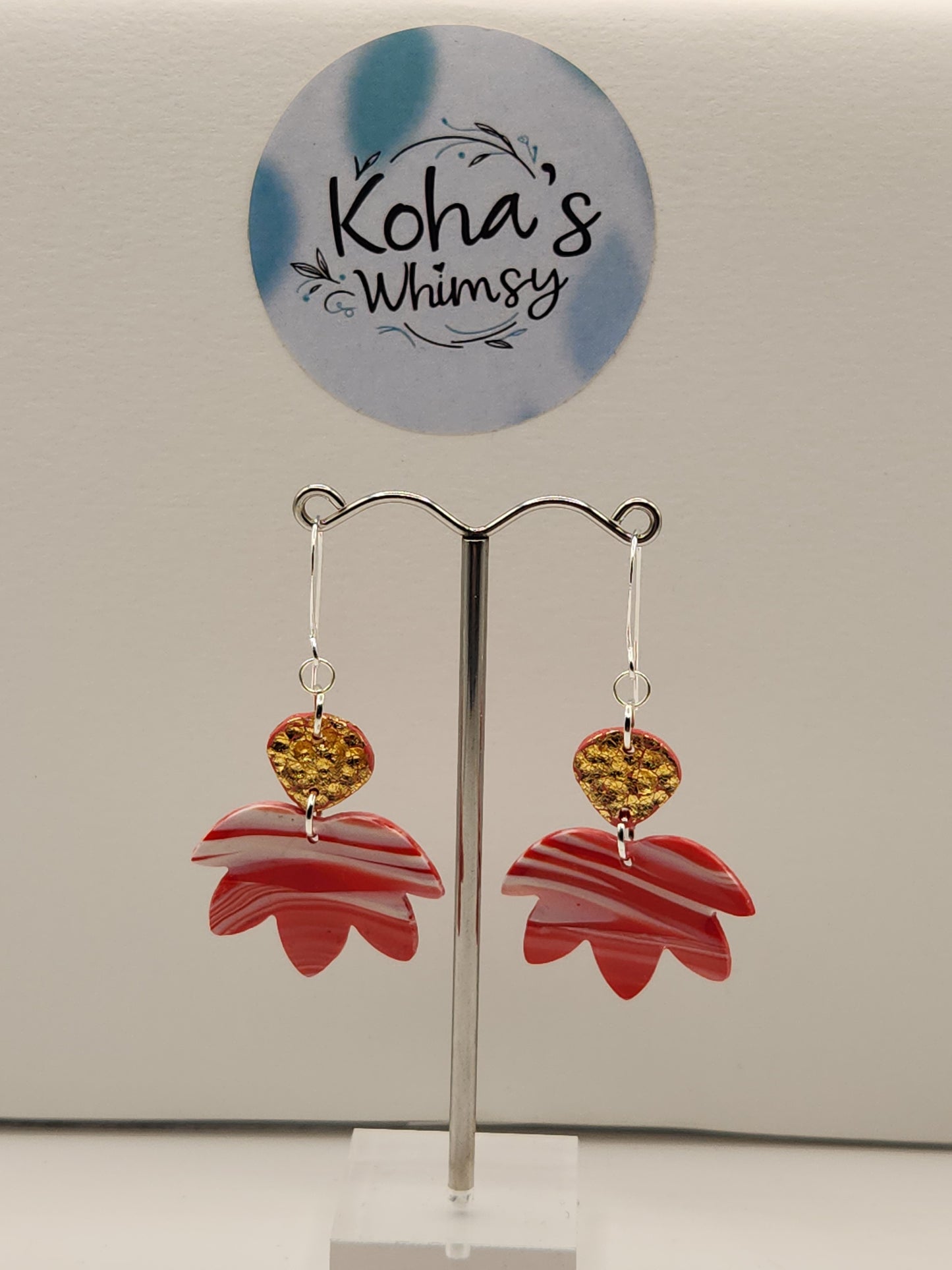 Raspberry & Cream Medium Lotus Bloom Dangle Earrings