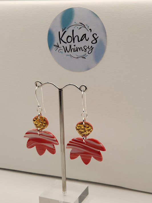 Raspberry & Cream Medium Lotus Bloom Dangle Earrings