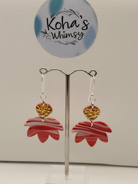 Raspberry & Cream Medium Lotus Bloom Dangle Earrings