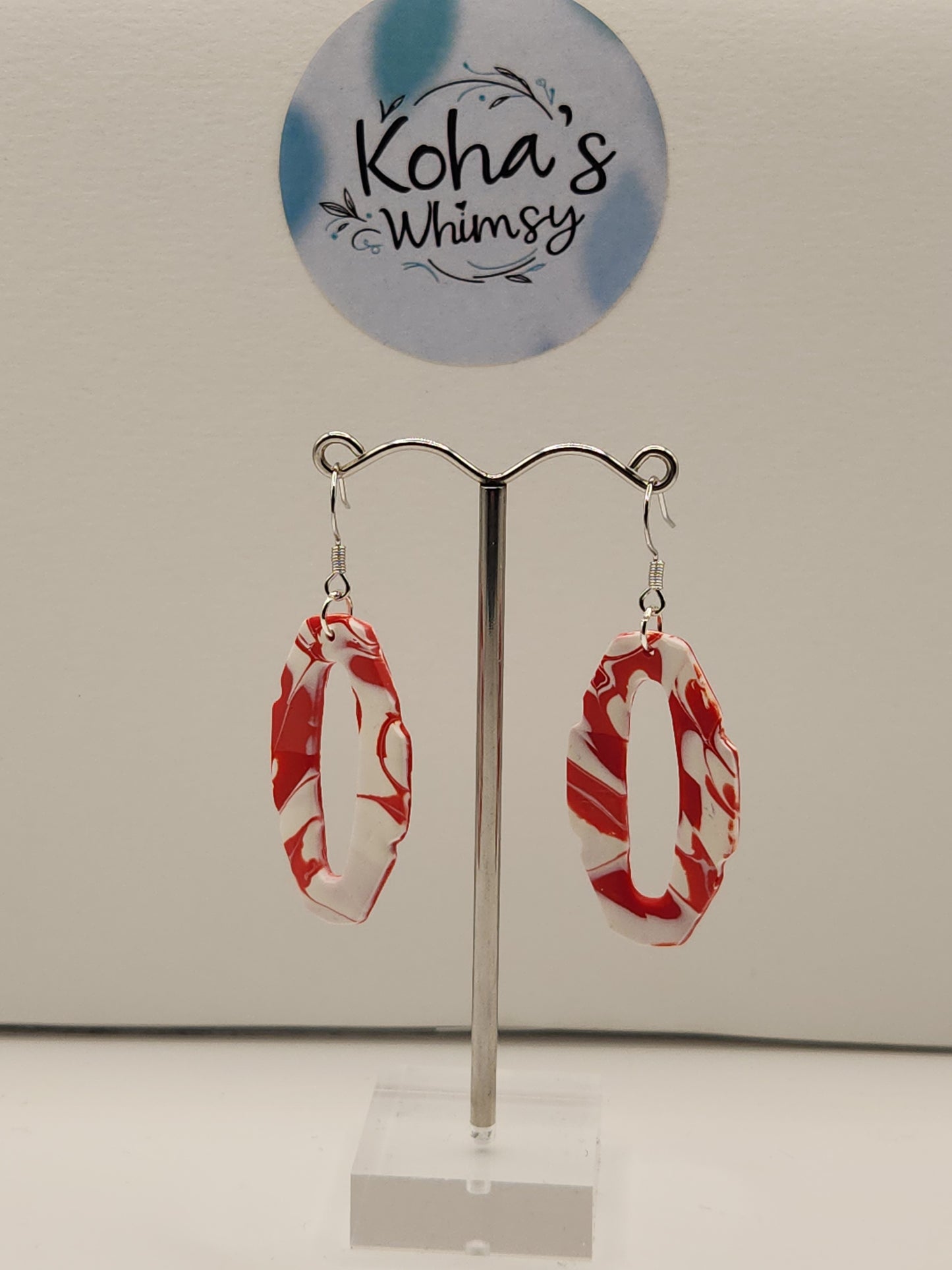 Raspberry & Cream Oval Hoopla Dangle Earrings