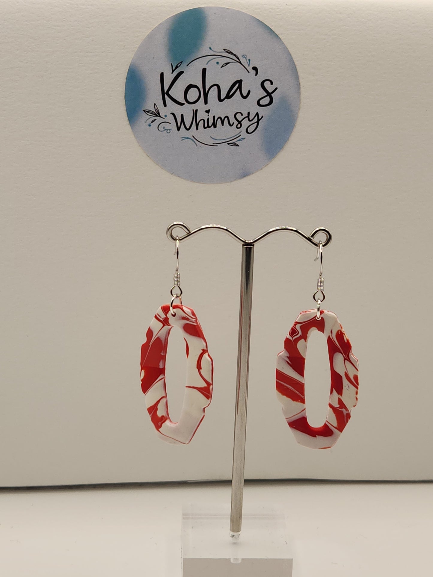 Raspberry & Cream Oval Hoopla Dangle Earrings