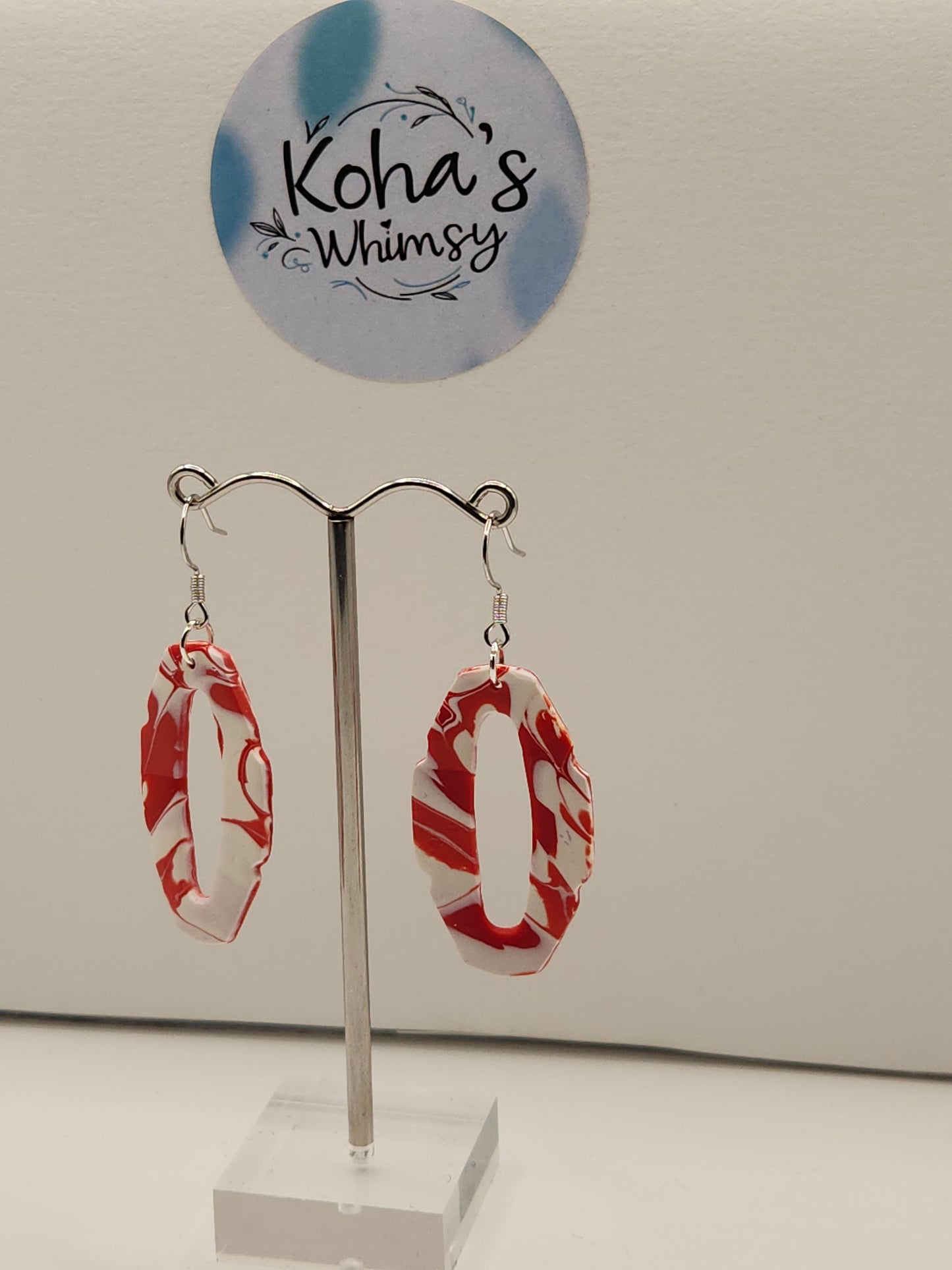 Raspberry & Cream Oval Hoopla Dangle Earrings