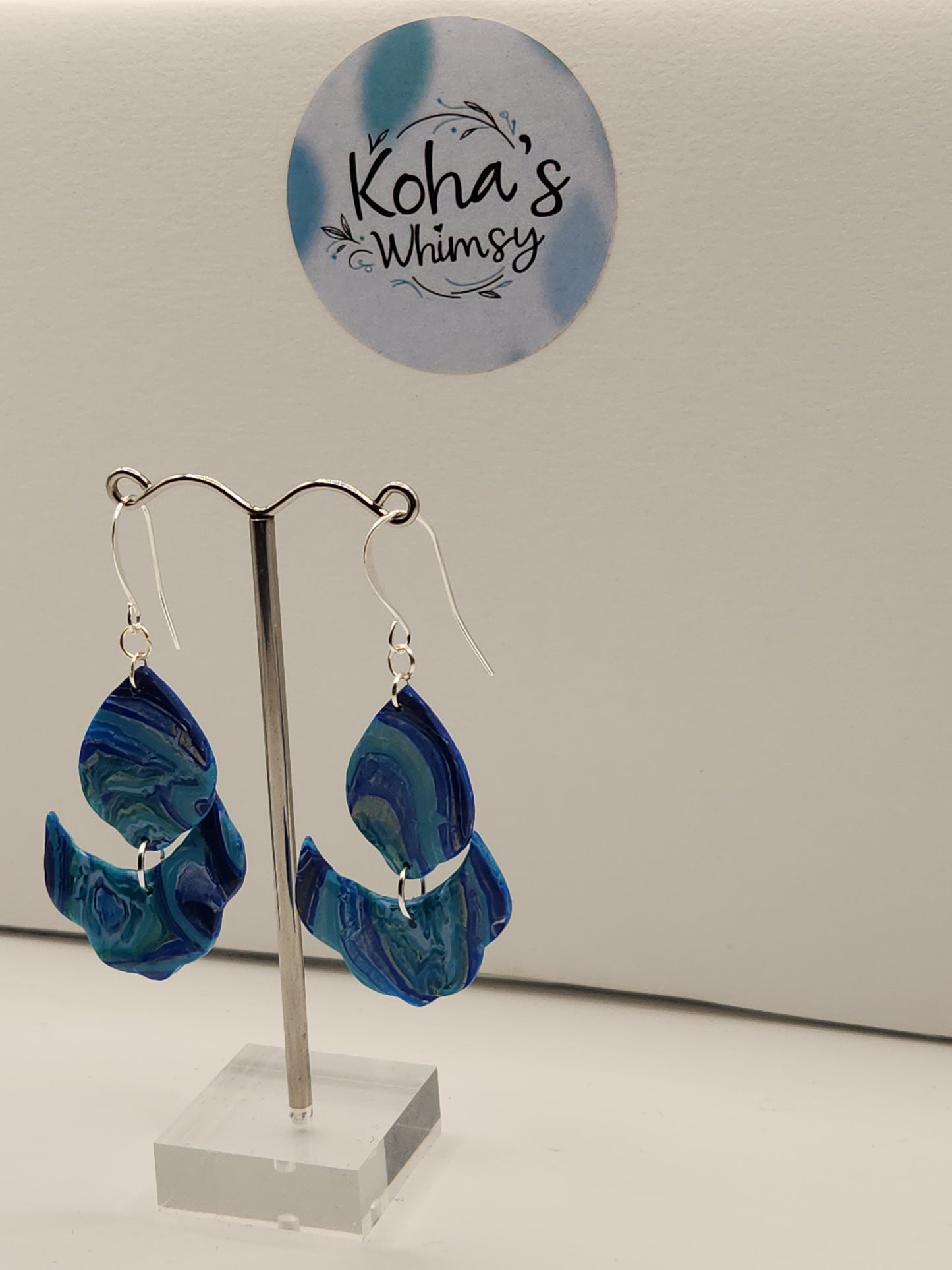 Blue Agate Large Cascading Petal Dangle Earrings
