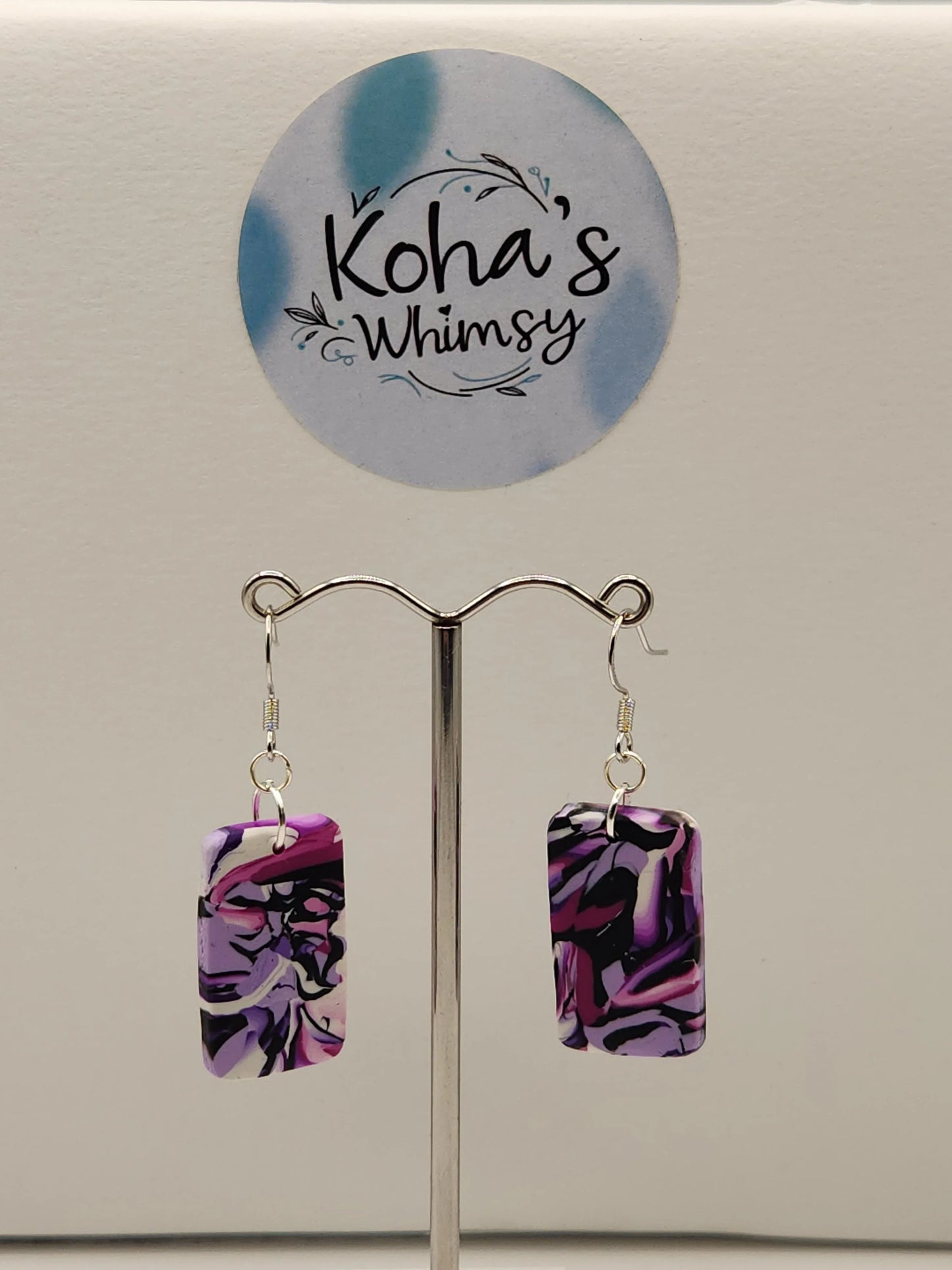 Handmade polymer clay Earrings - Violet Chaos Small Rectangle Dangle Earrings