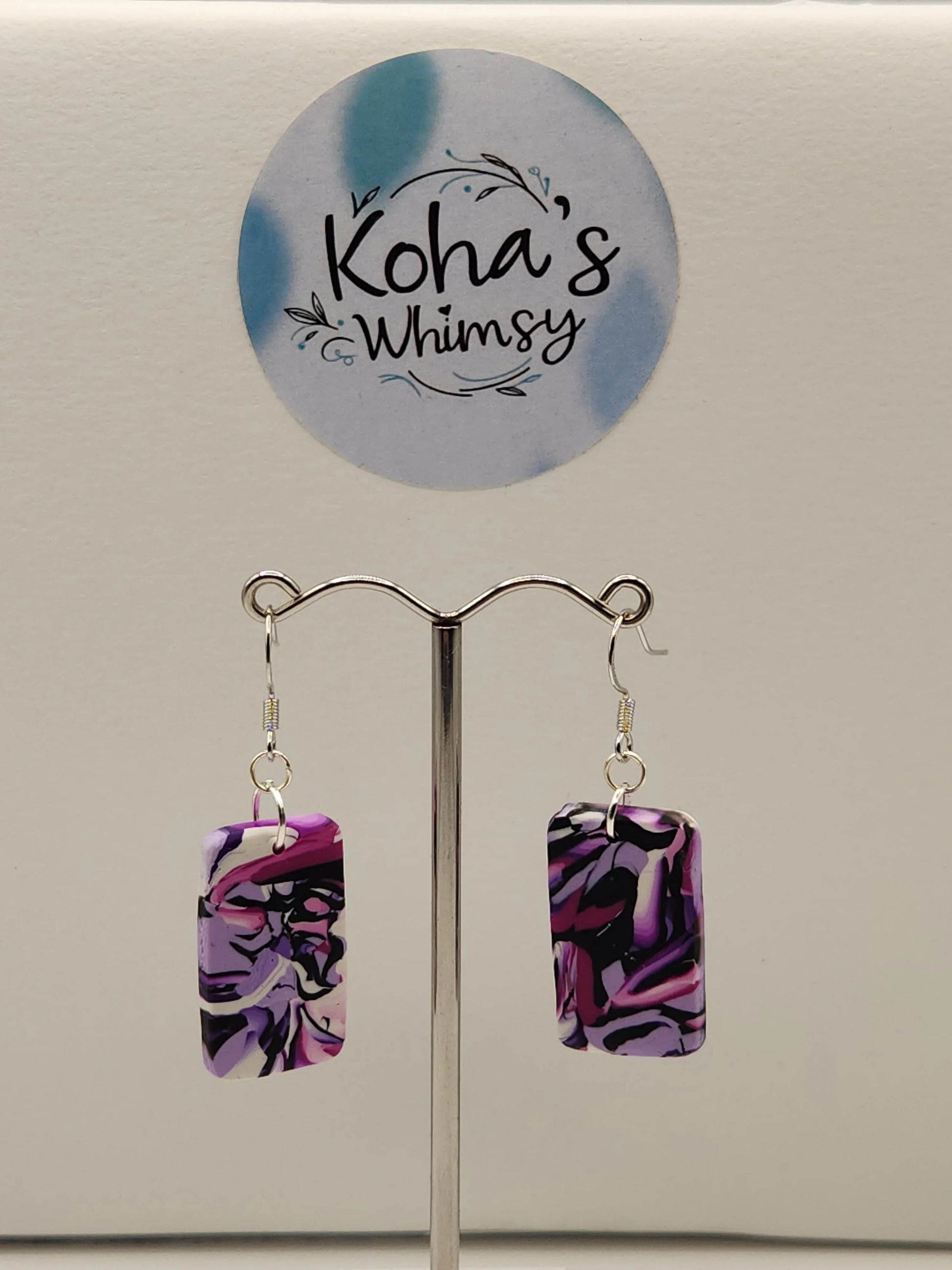 Handmade polymer clay Earrings - Violet Chaos Small Rectangle Dangle Earrings