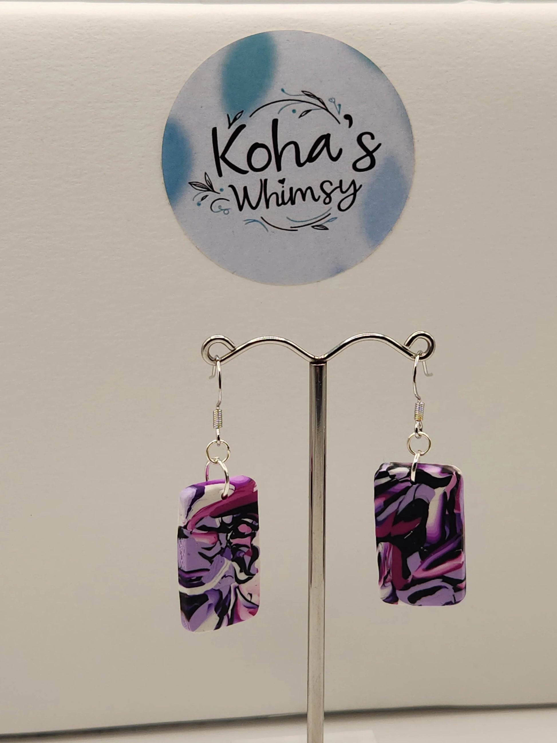 Handmade polymer clay Earrings - Violet Chaos Small Rectangle Dangle Earrings