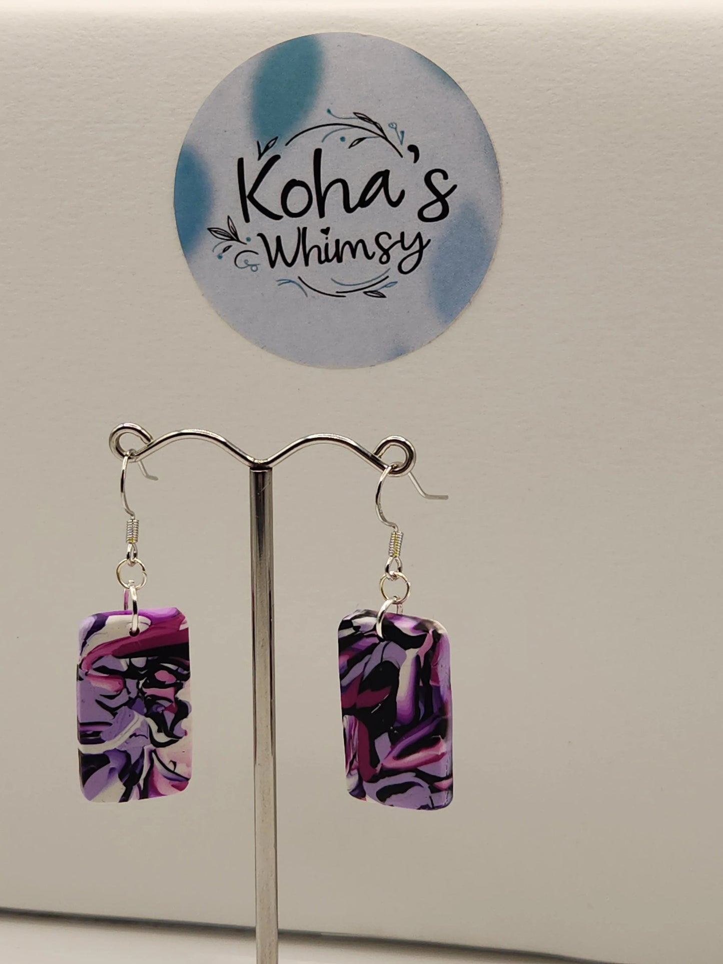 Handmade polymer clay Earrings - Violet Chaos Small Rectangle Dangle Earrings
