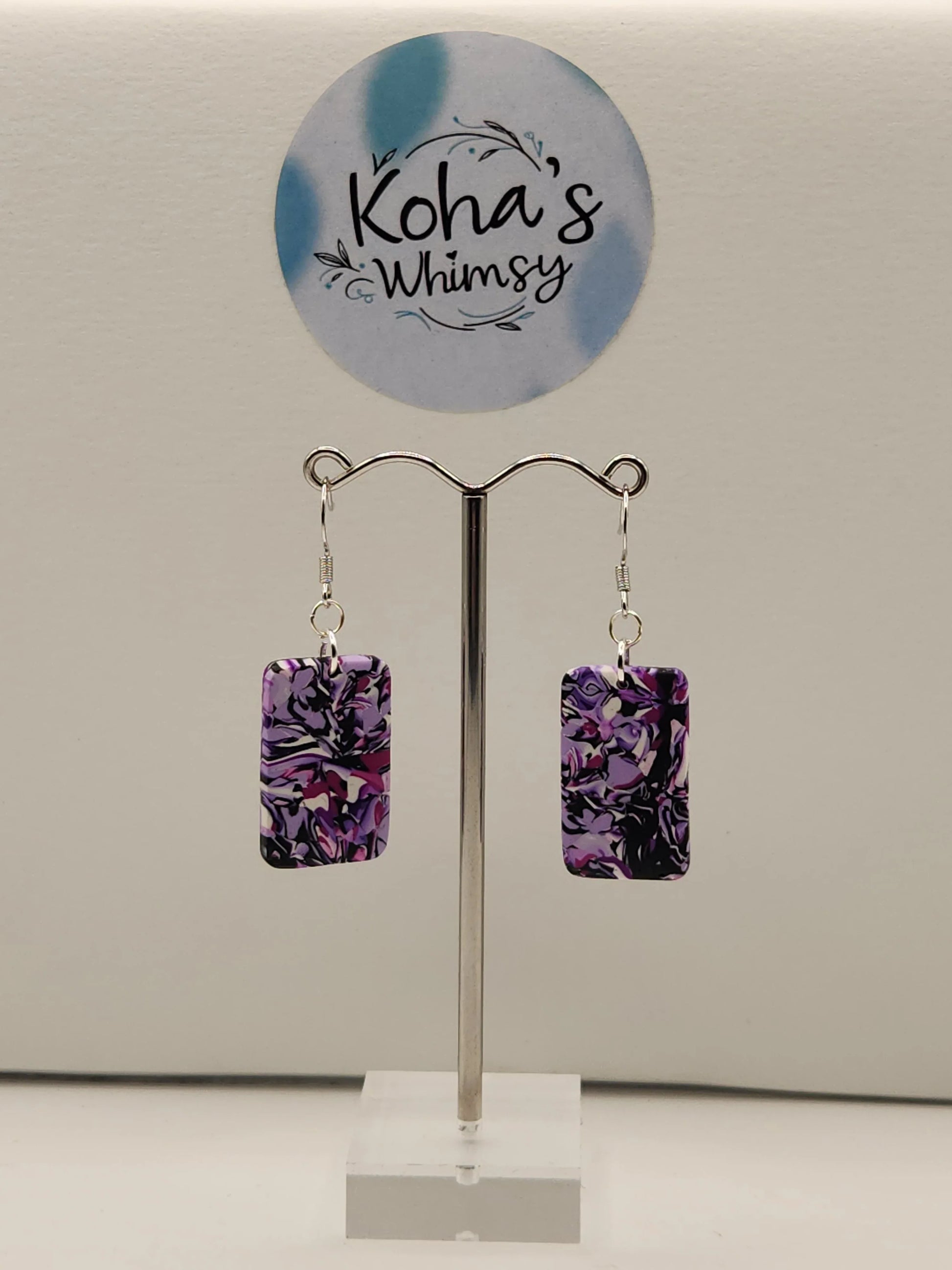 Handmade polymer clay Earrings - Violet Chaos Small Rectangle Dangle Earrings