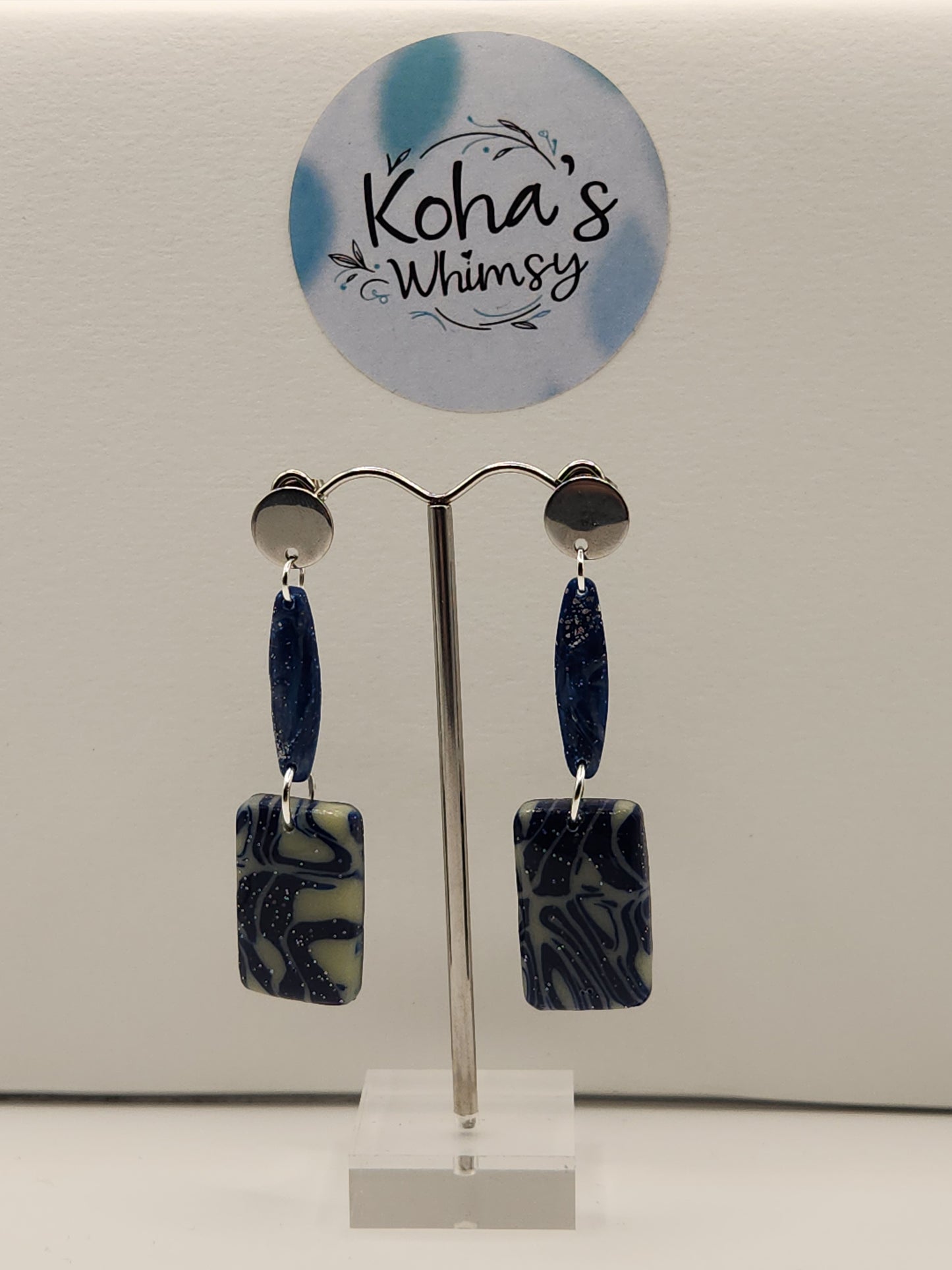 Starlight Shimmer Small Rectangle Dangle Stud Earrings