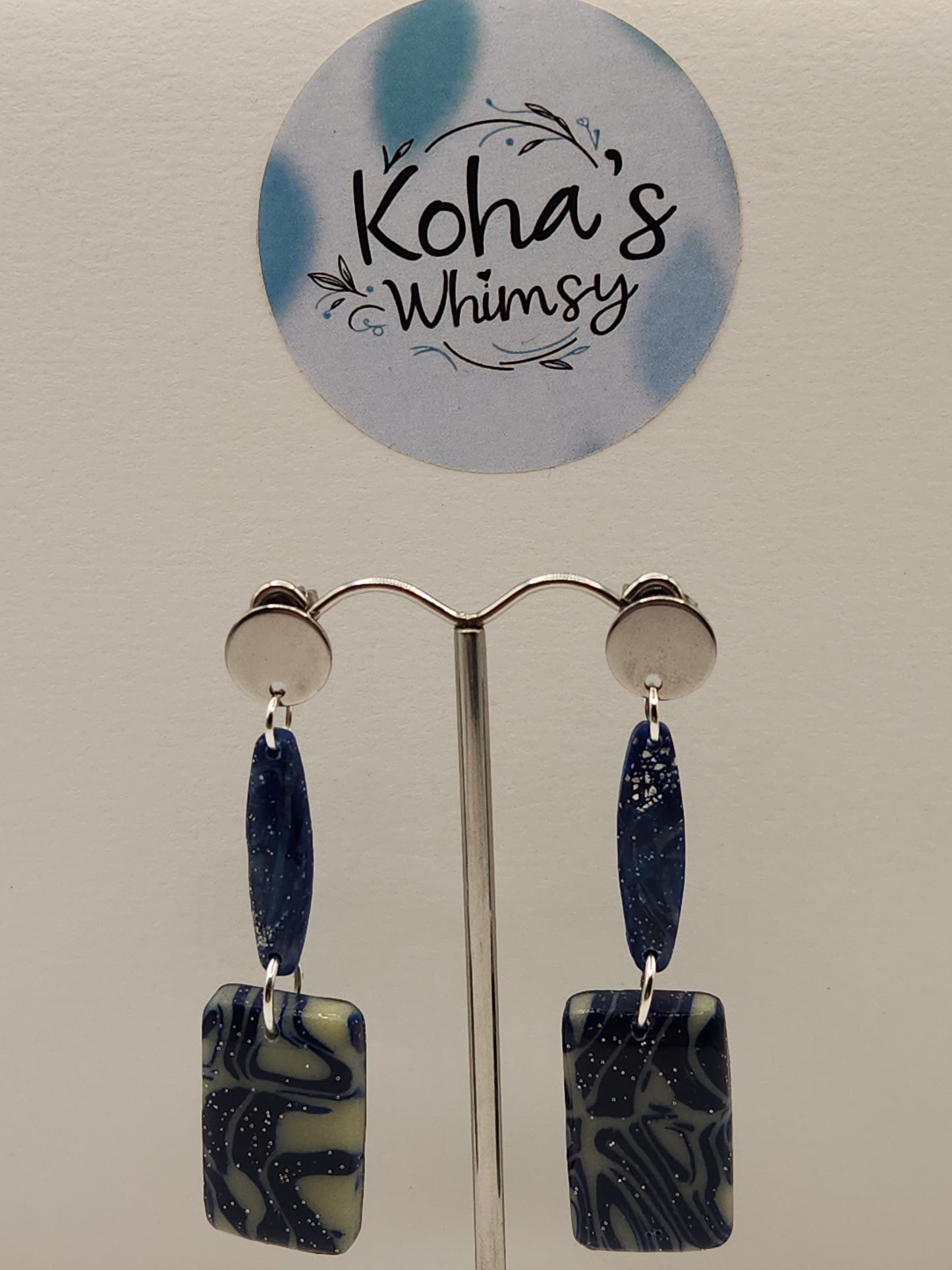 Starlight Shimmer Small Rectangle Dangle Stud Earrings