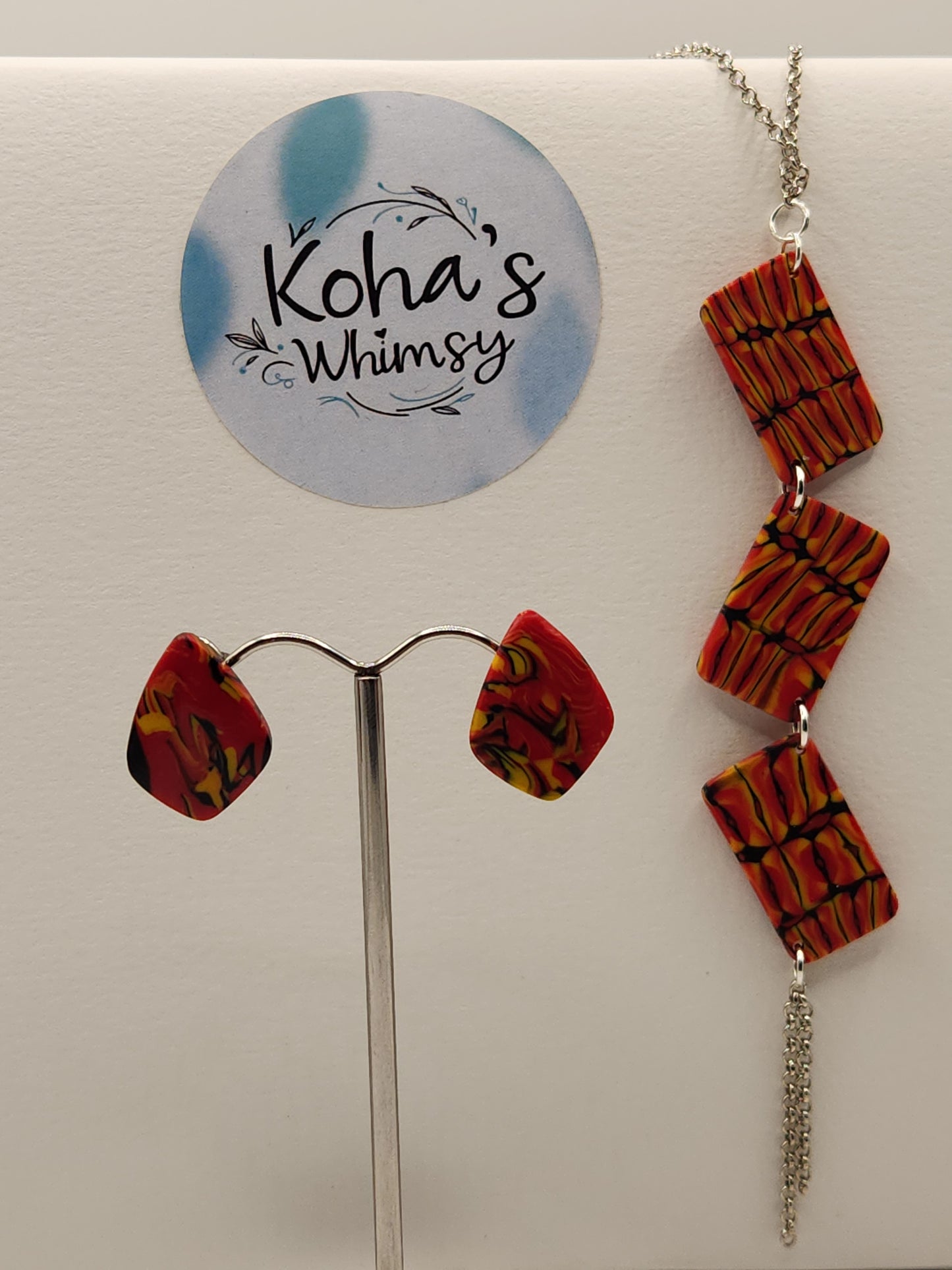 Dreamtime Jewellery Set - Diamond Studs & Cascading Rectangles Necklace