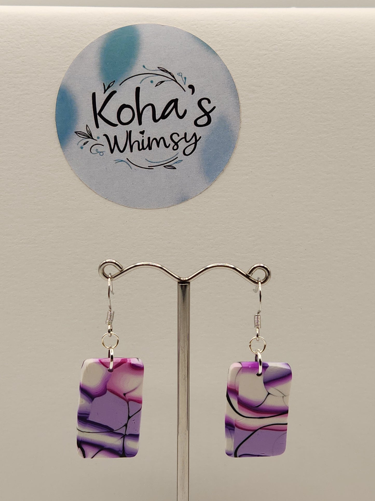 Violet Kaleidoscope Small Rectangle Dangle Earrings