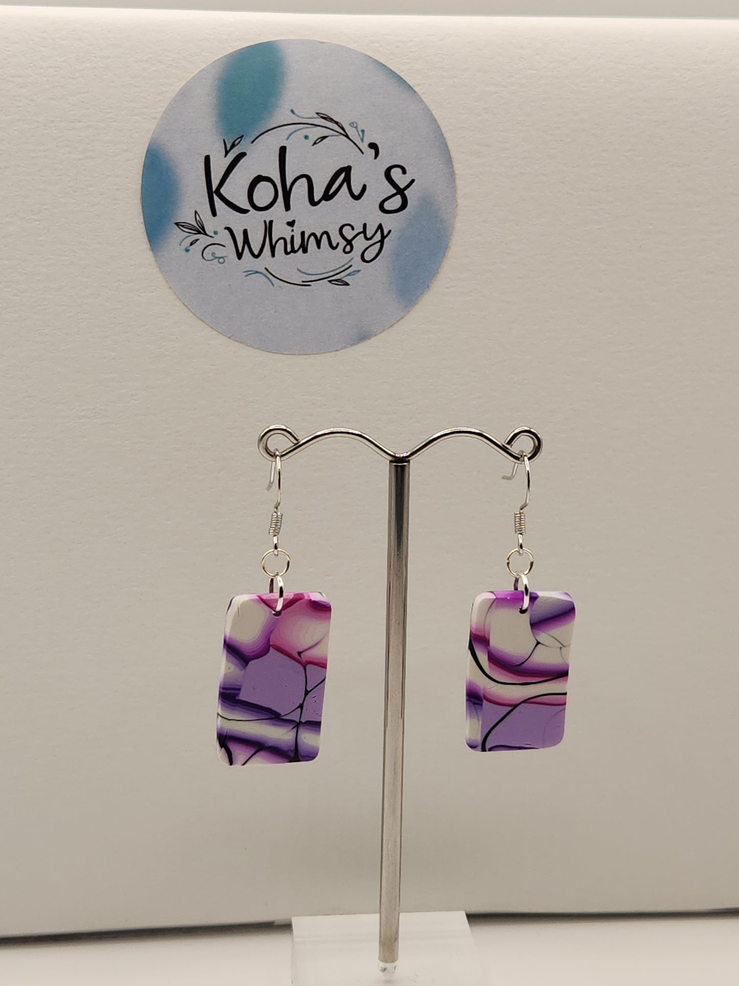 Violet Kaleidoscope Small Rectangle Dangle Earrings