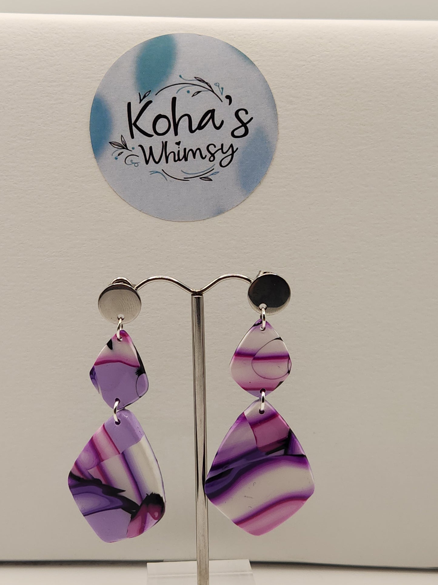 Violet Kaleidoscope Drop Diamond Dangle Stud Earrings