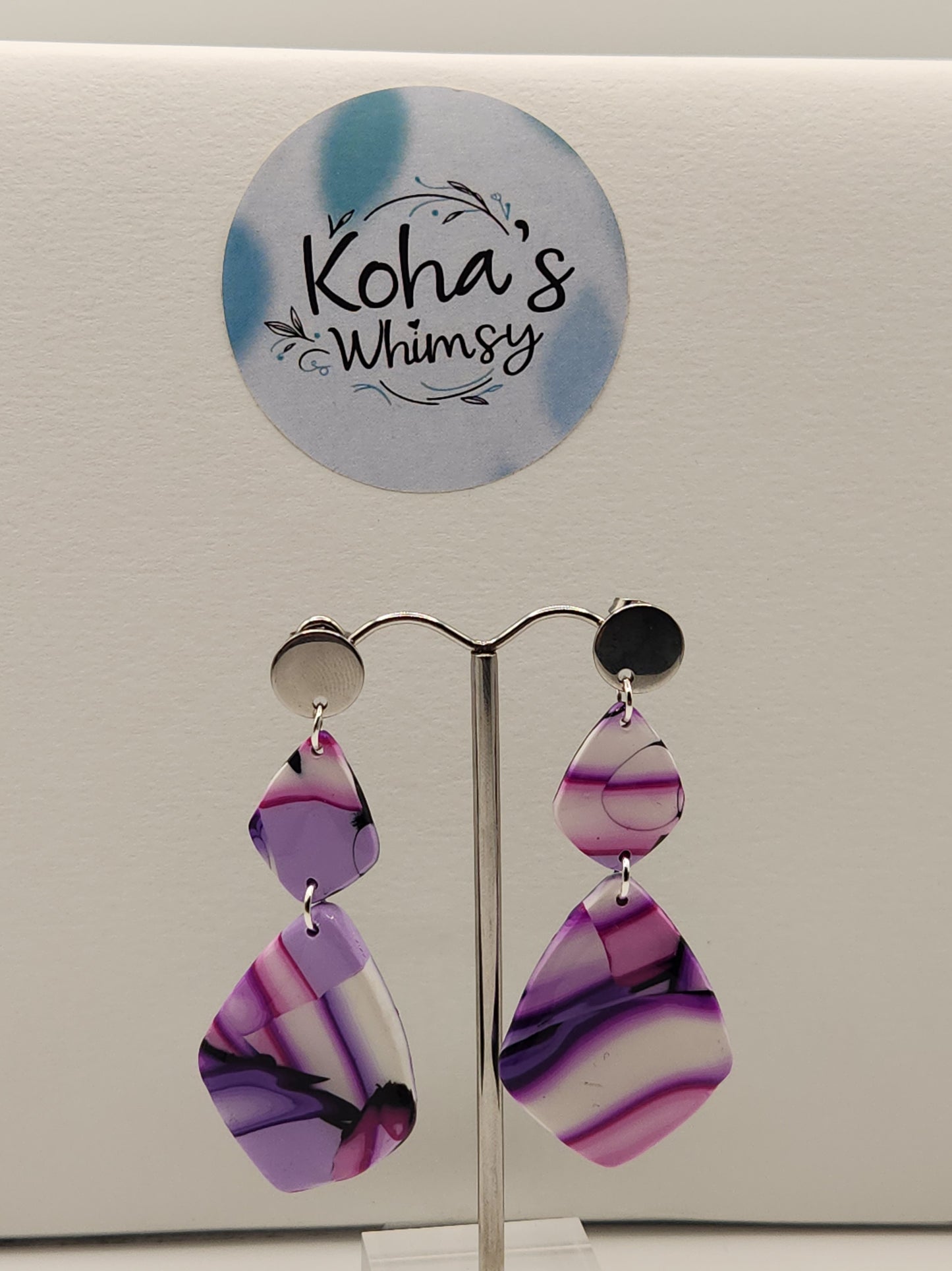 Violet Kaleidoscope Drop Diamond Dangle Stud Earrings