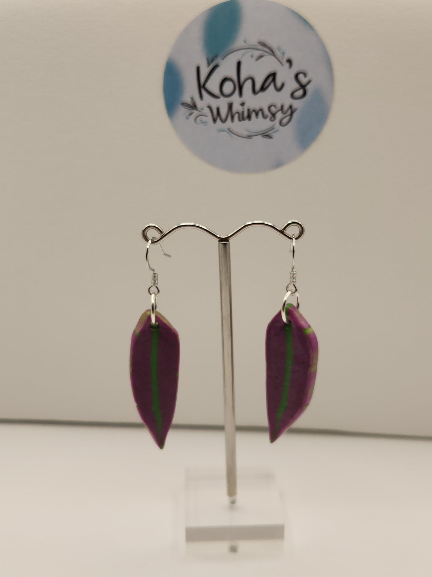 Magenta Leaves Dangle Earrings