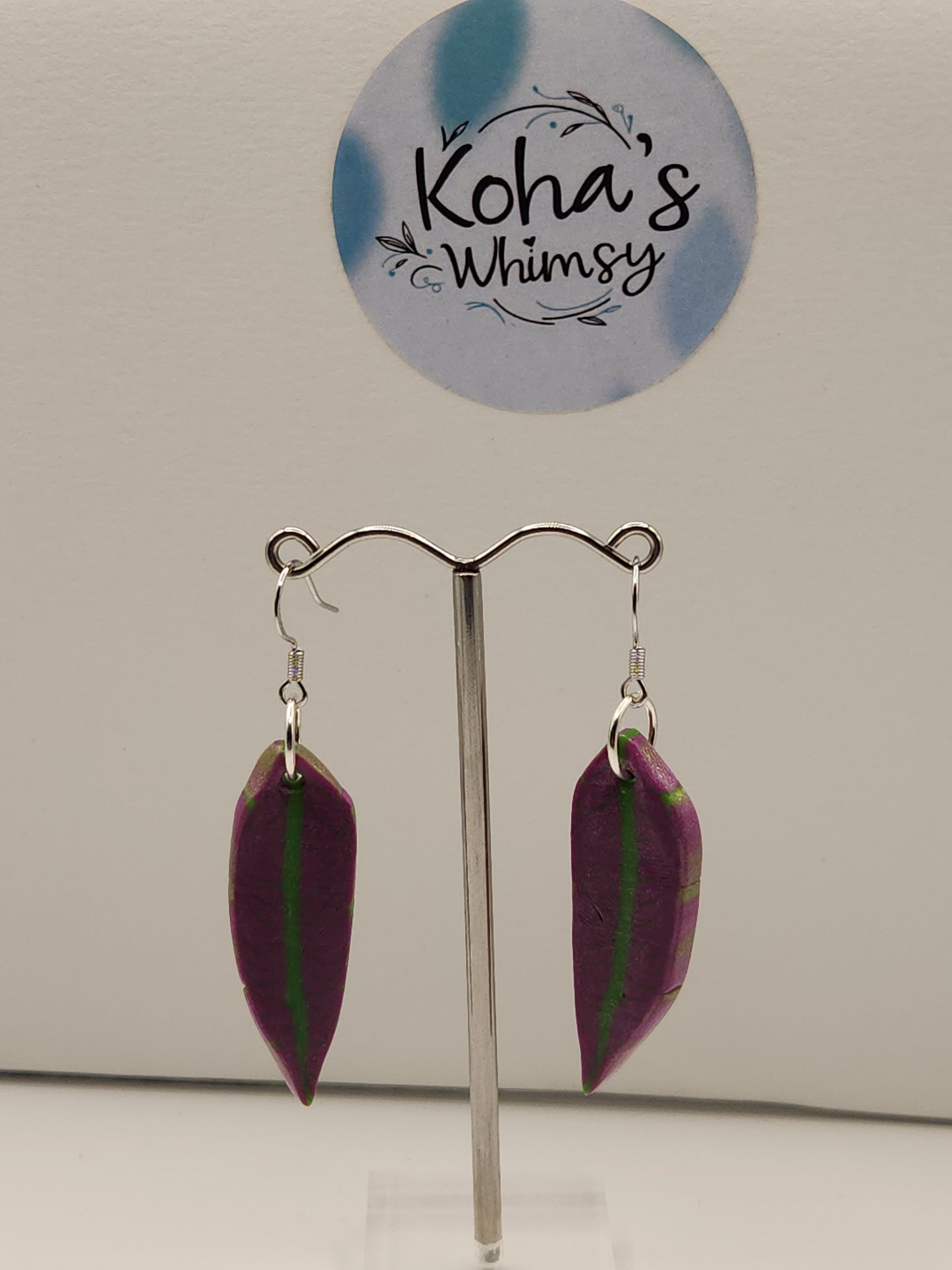 Magenta Leaves Dangle Earrings