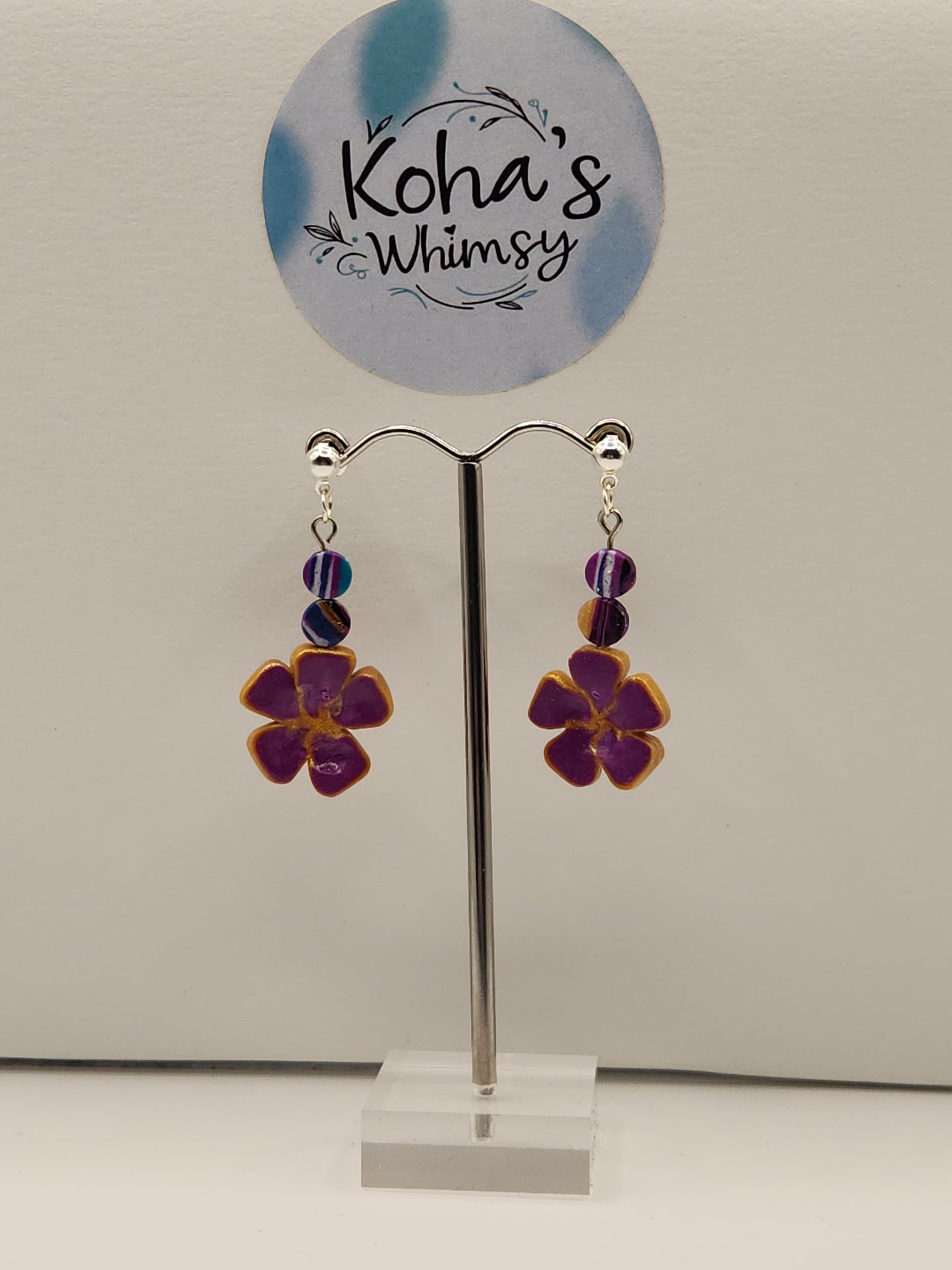 Mauve Blossoms Dangle Stud Earrings