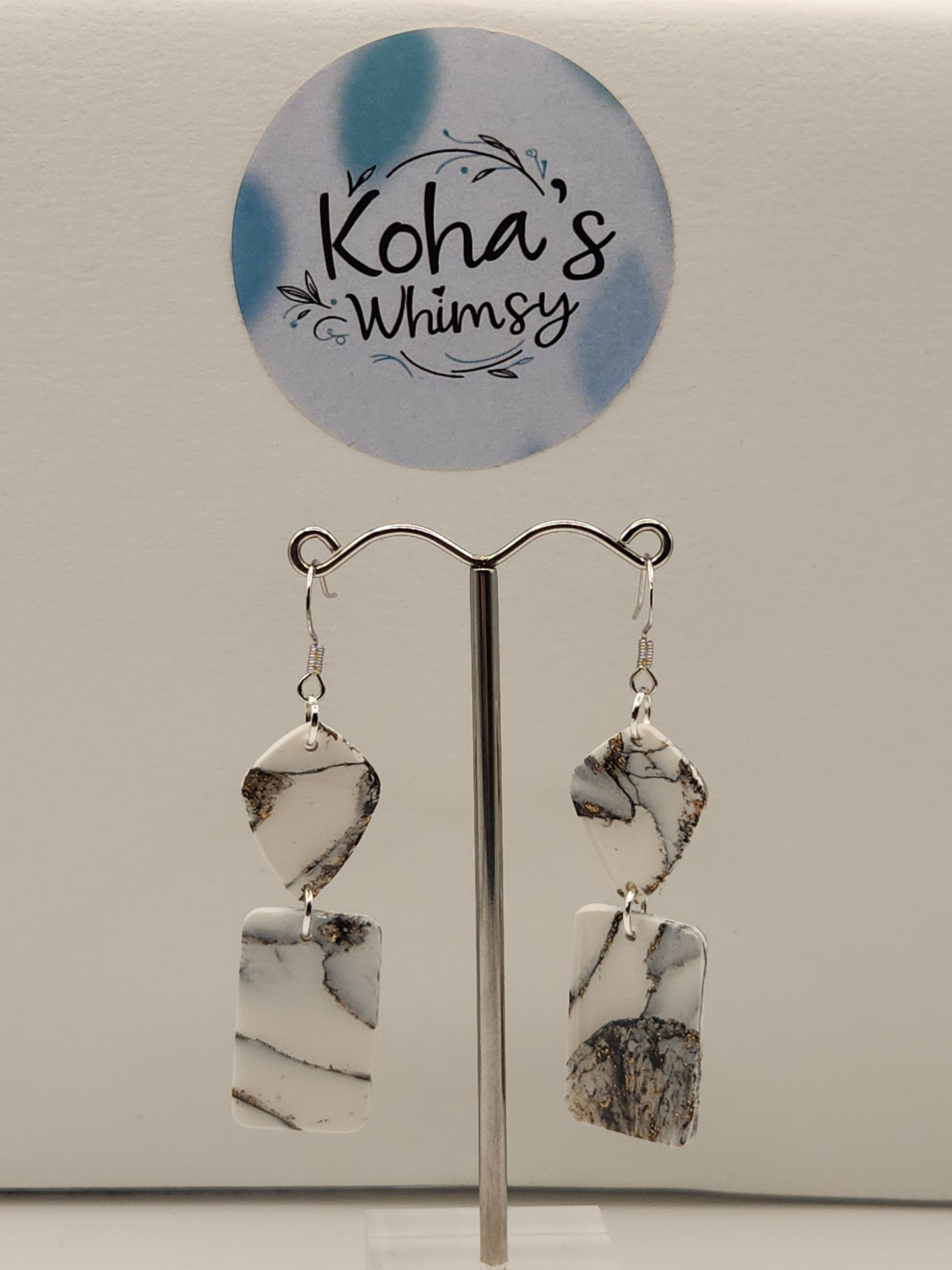 Howlite Small Drop Diamond & Rectangle Dangle Earrings