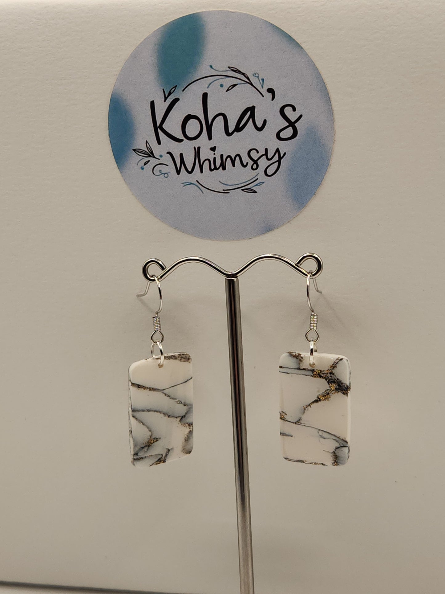 Howlite Jewellery Set - Rectangle Earrings & Drop Pendant