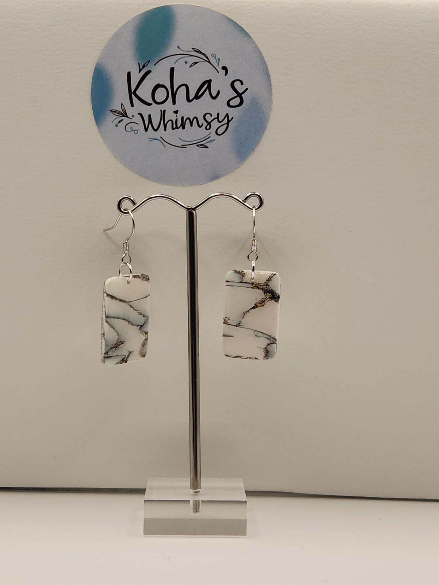 Howlite Jewellery Set - Rectangle Earrings & Drop Pendant