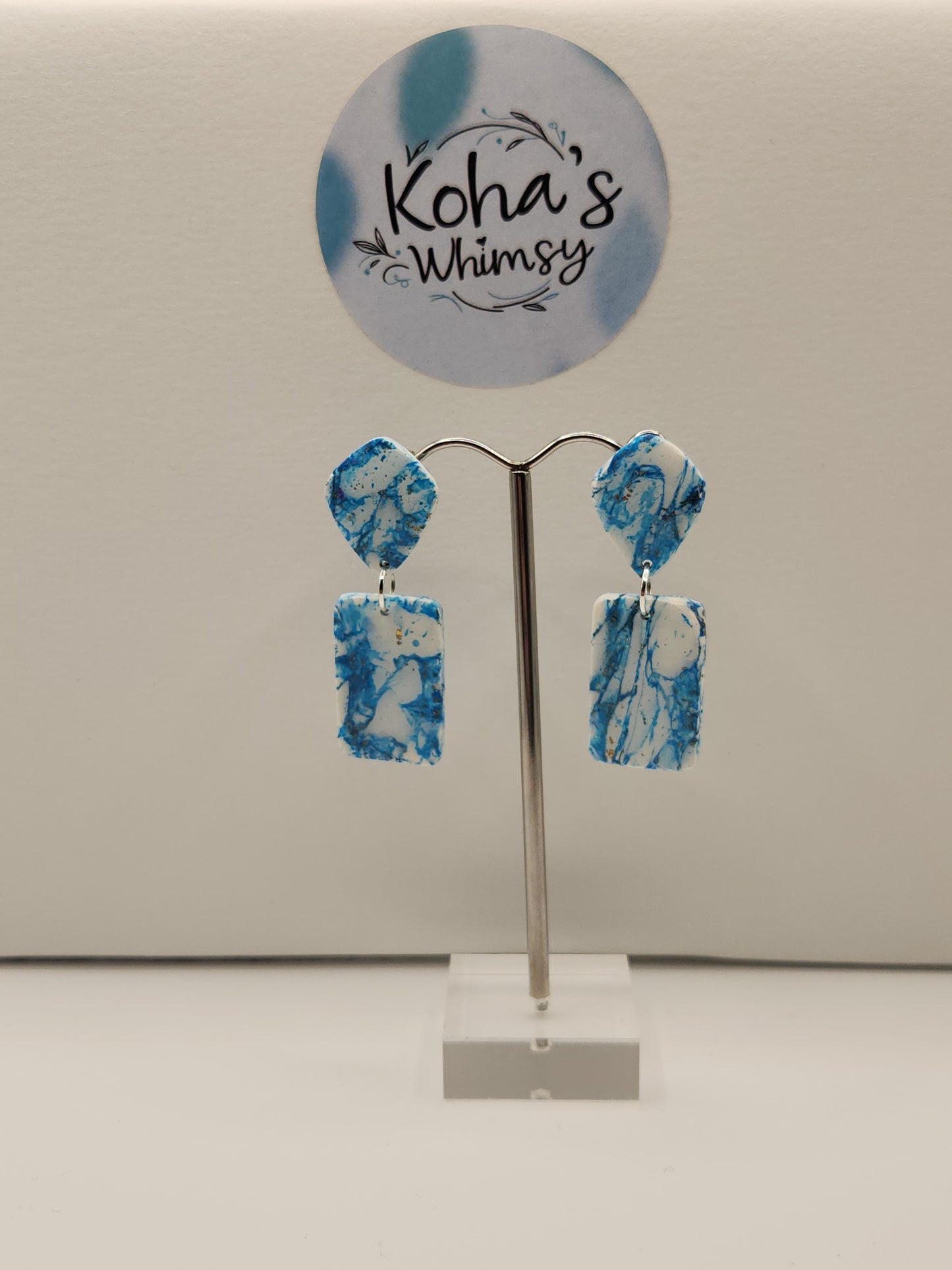 Sky Howlite Small Drop Diamond & Rectangle Stud Earring