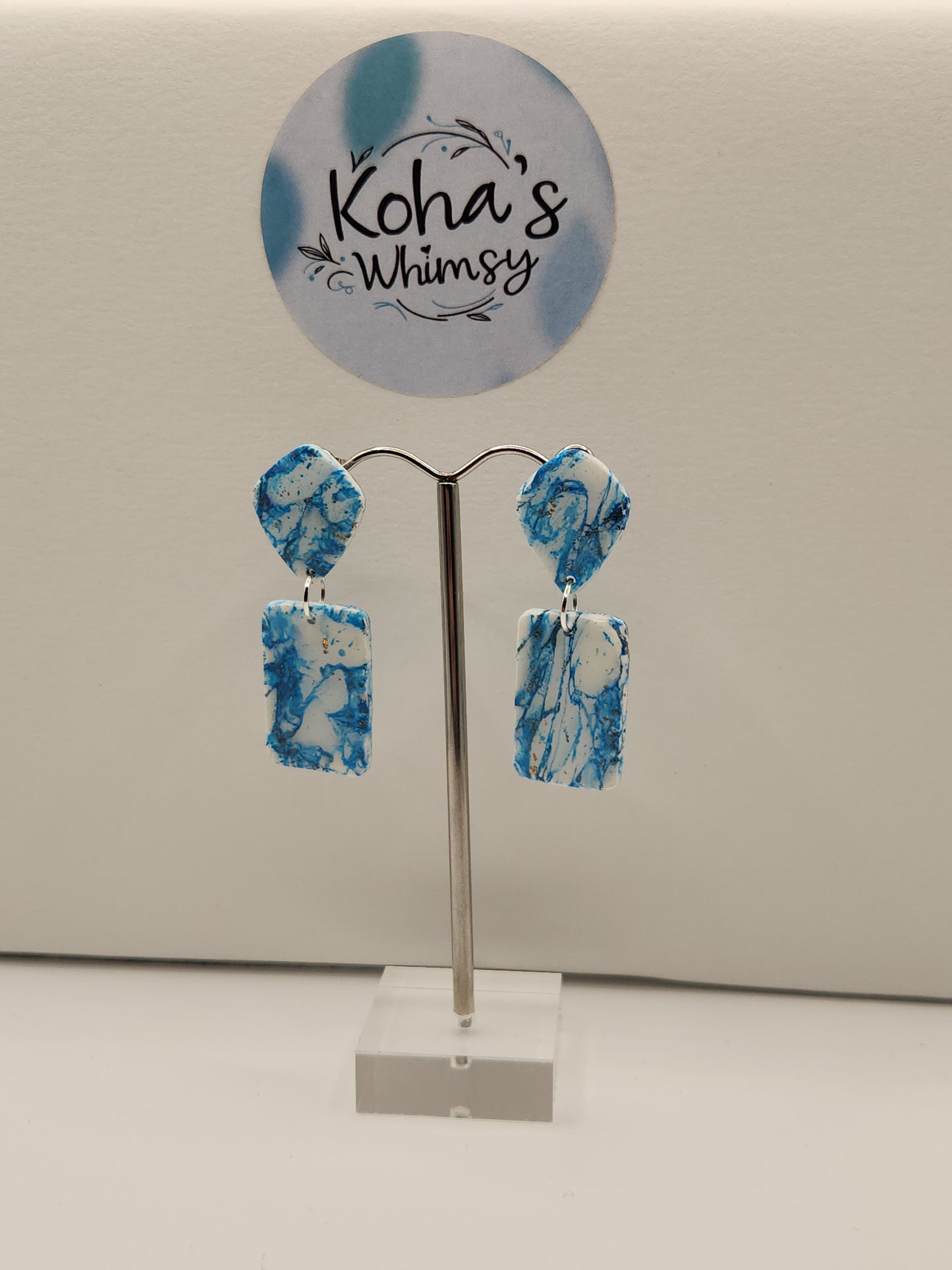 Sky Howlite Small Drop Diamond & Rectangle Stud Earring