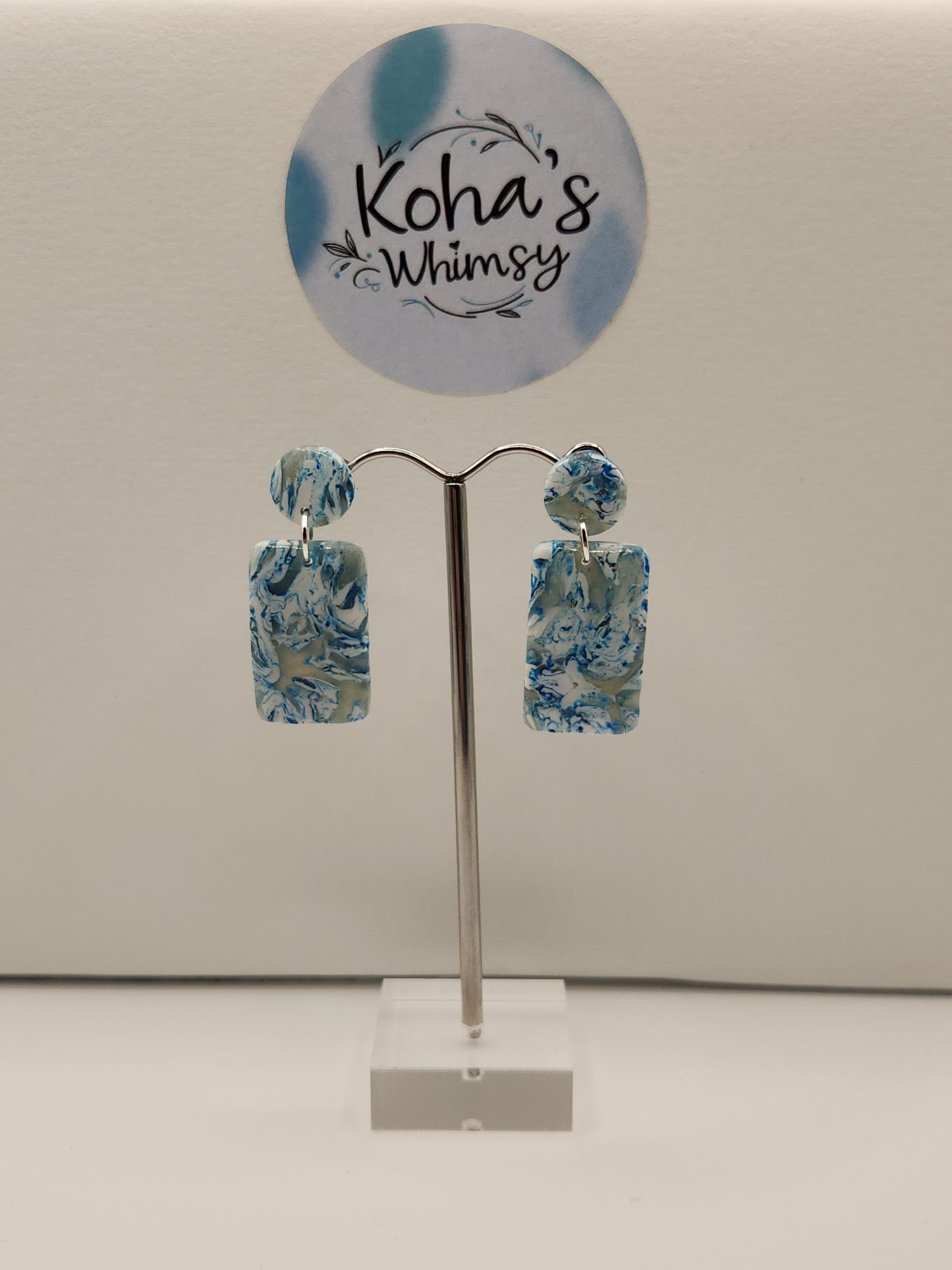 Sky Howlite Small Rectangle Stud Earrings