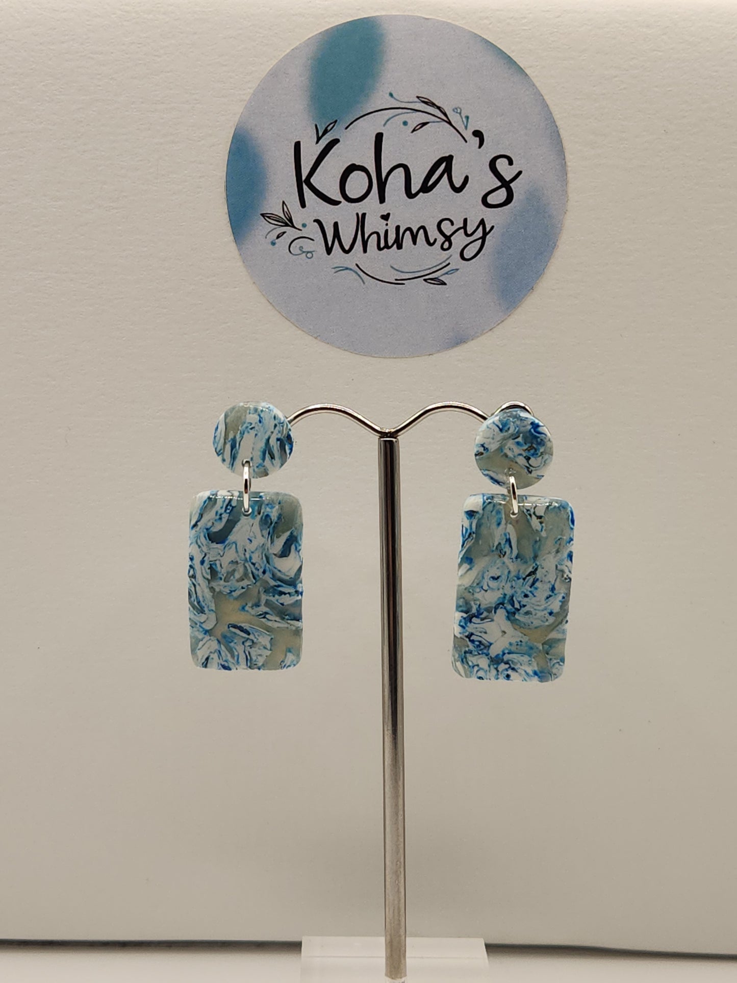 Sky Howlite Small Rectangle Stud Earrings