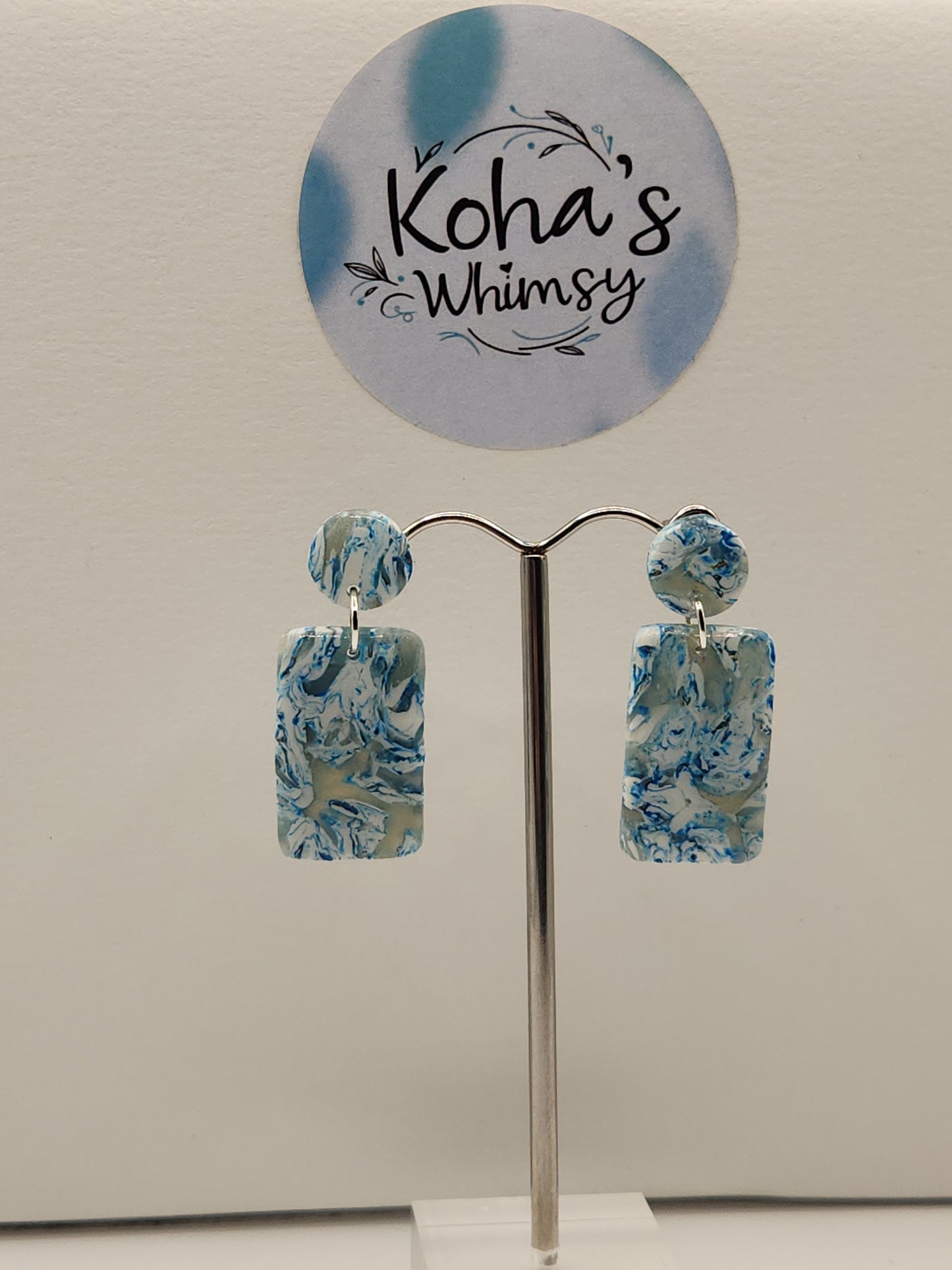 Sky Howlite Small Rectangle Stud Earrings