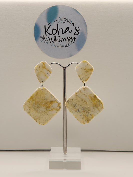 Lemon Howlite Large Rounded Diamond Stud Earrings